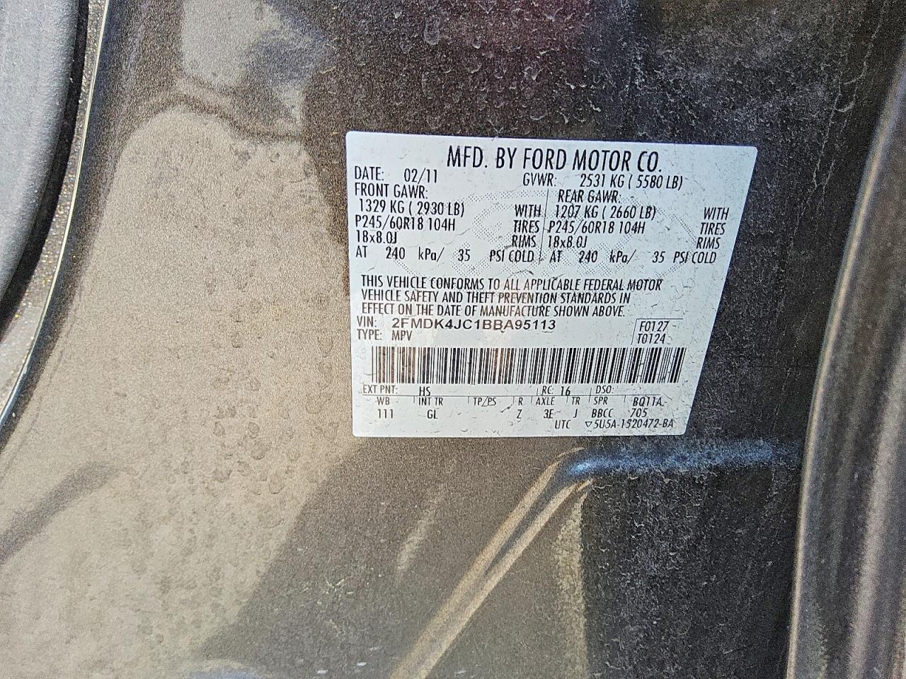 2011 Ford Edge Sel Tan vin: 2FMDK4JC1BBA95113