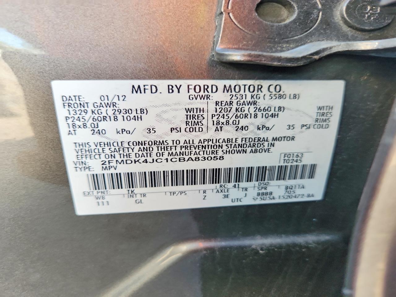 2012 Ford Edge Sel Gray vin: 2FMDK4JC1CBA83058