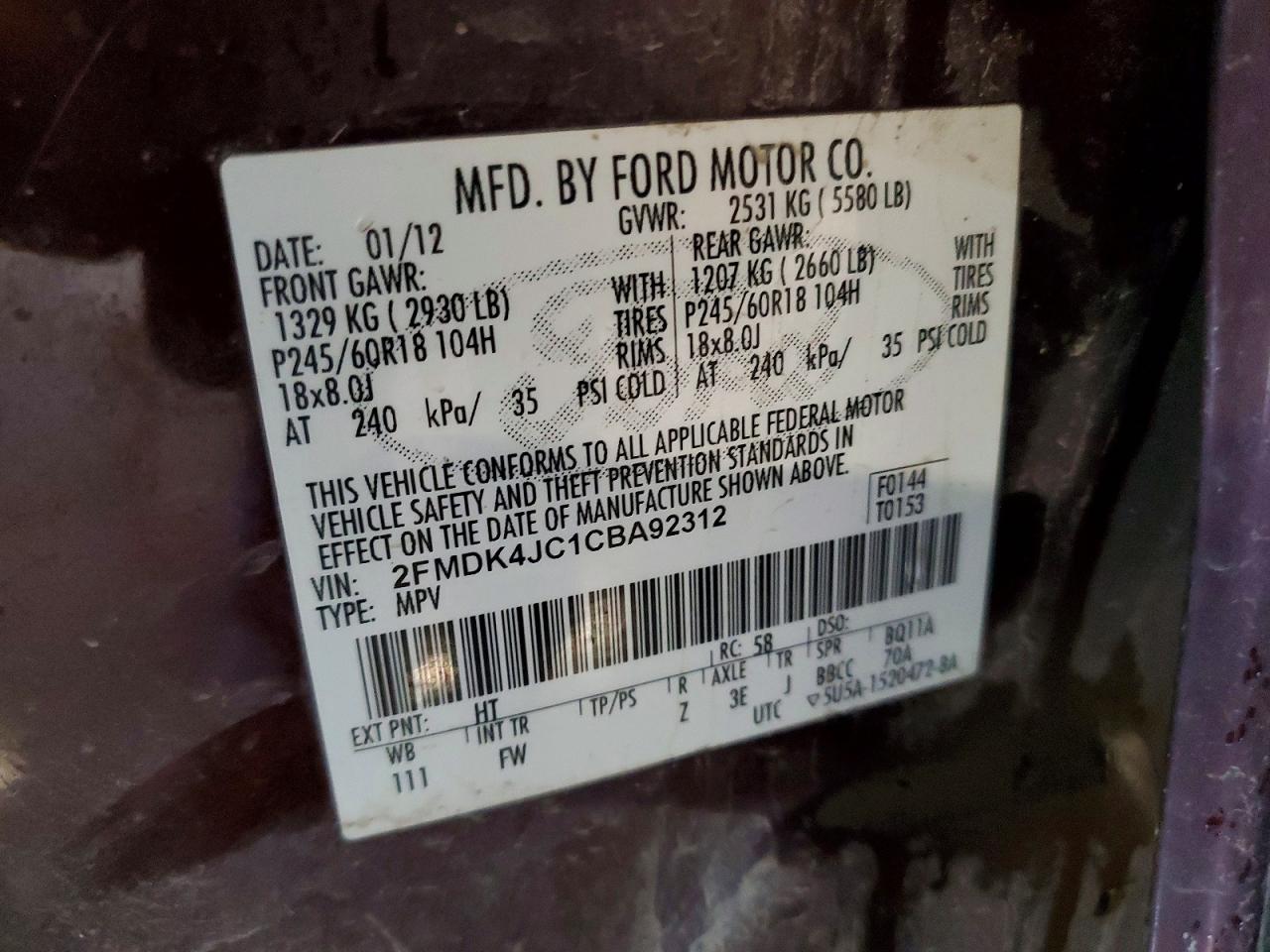 2012 Ford Edge Sel Бордовый vin: 2FMDK4JC1CBA92312