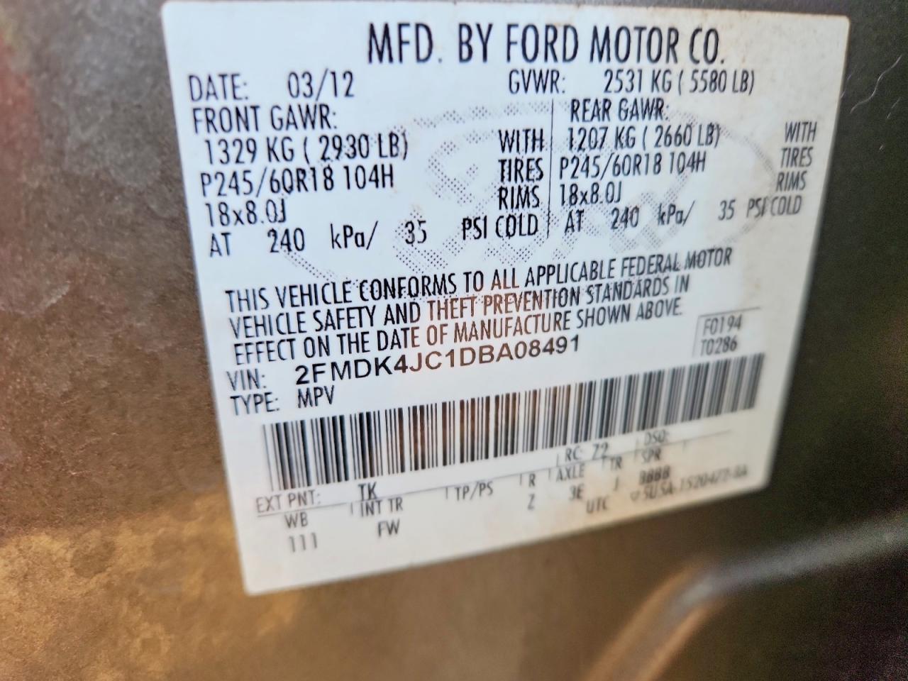 2013 Ford Edge Sel Tan vin: 2FMDK4JC1DBA08491