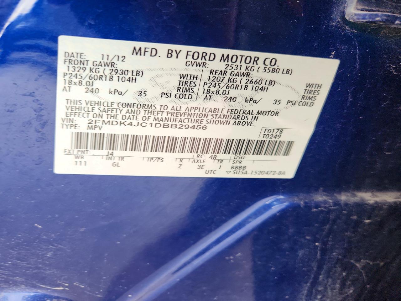 2013 Ford Edge Sel Blue vin: 2FMDK4JC1DBB29456