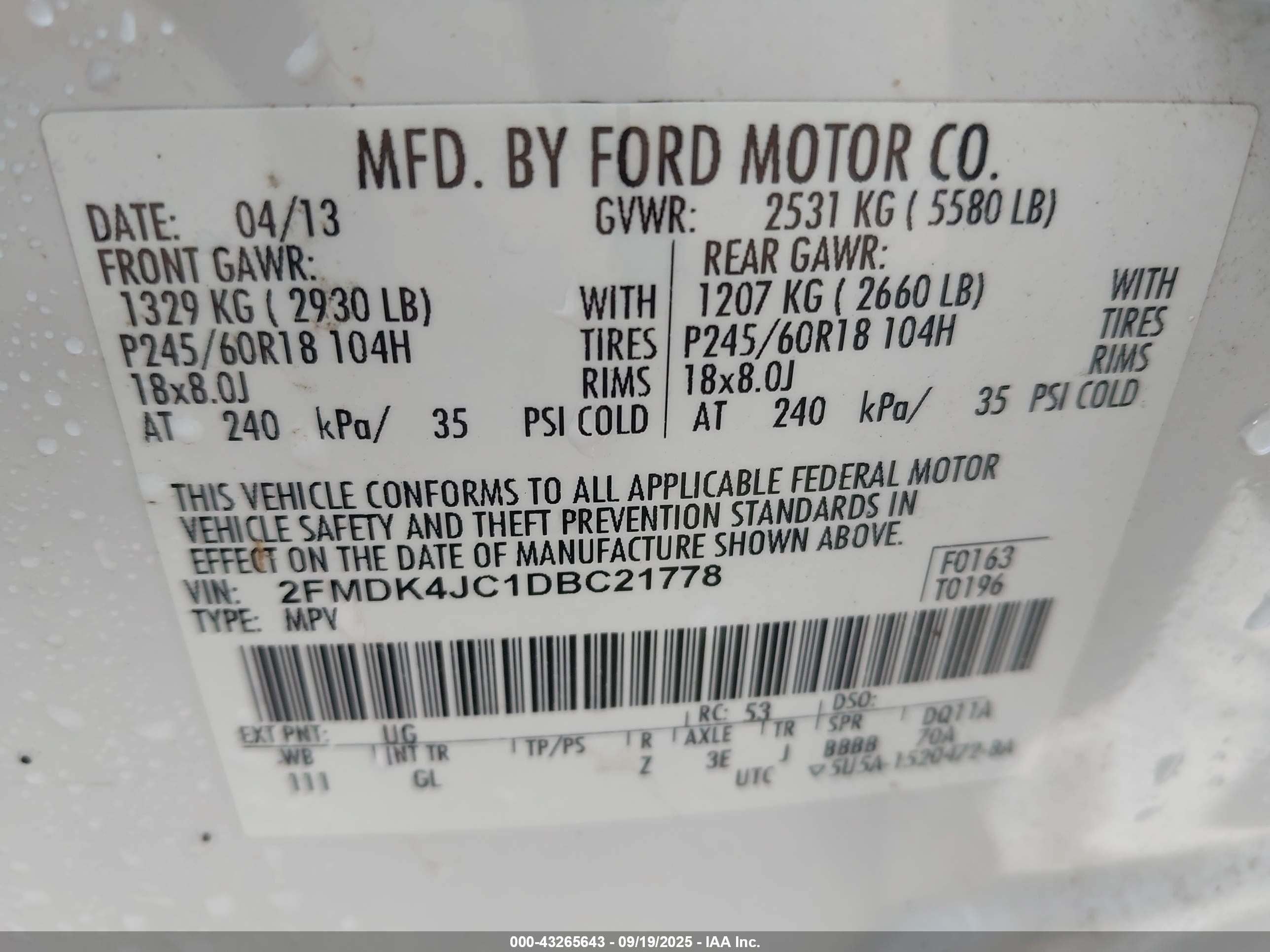 2013 Ford Edge Sel White vin: 2FMDK4JC1DBC21778