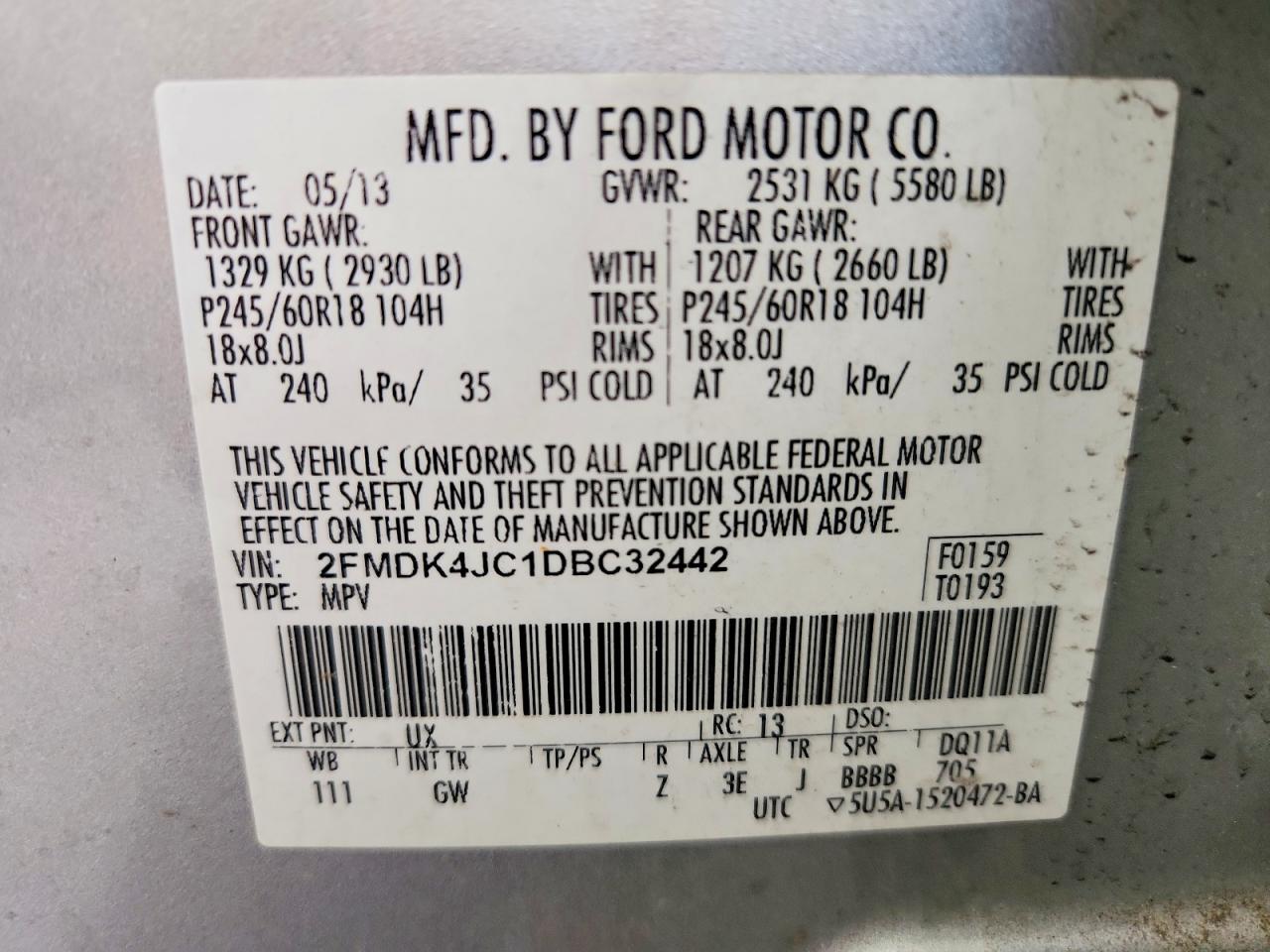 2013 Ford Edge Sel Gray vin: 2FMDK4JC1DBC32442