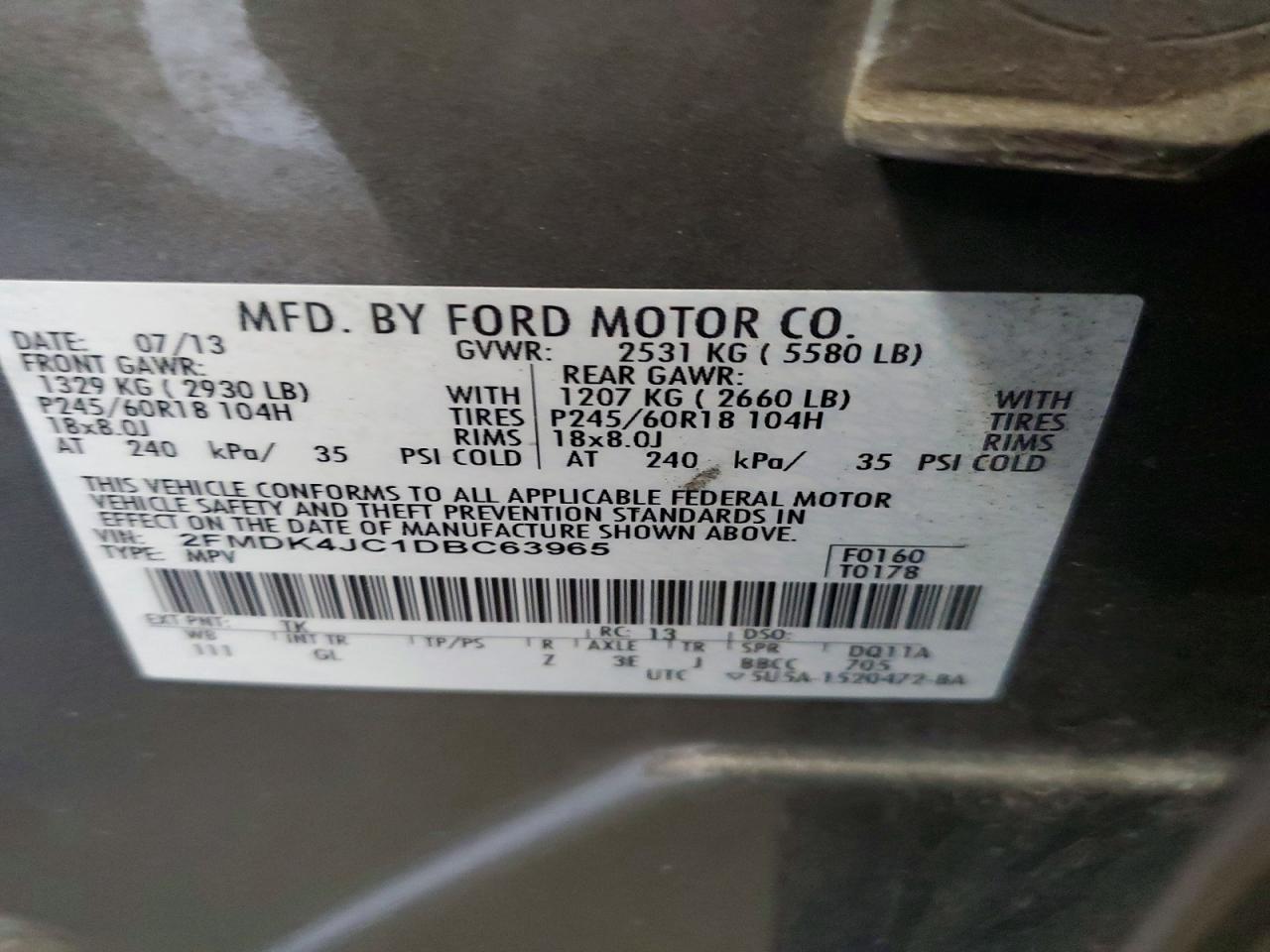 2013 Ford Edge Sel Tan vin: 2FMDK4JC1DBC63965
