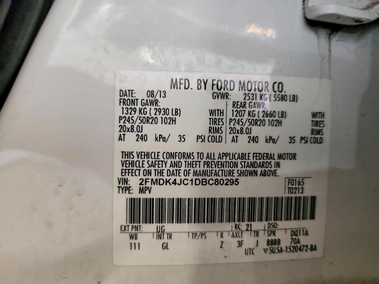 2013 Ford Edge Sel White vin: 2FMDK4JC1DBC80295