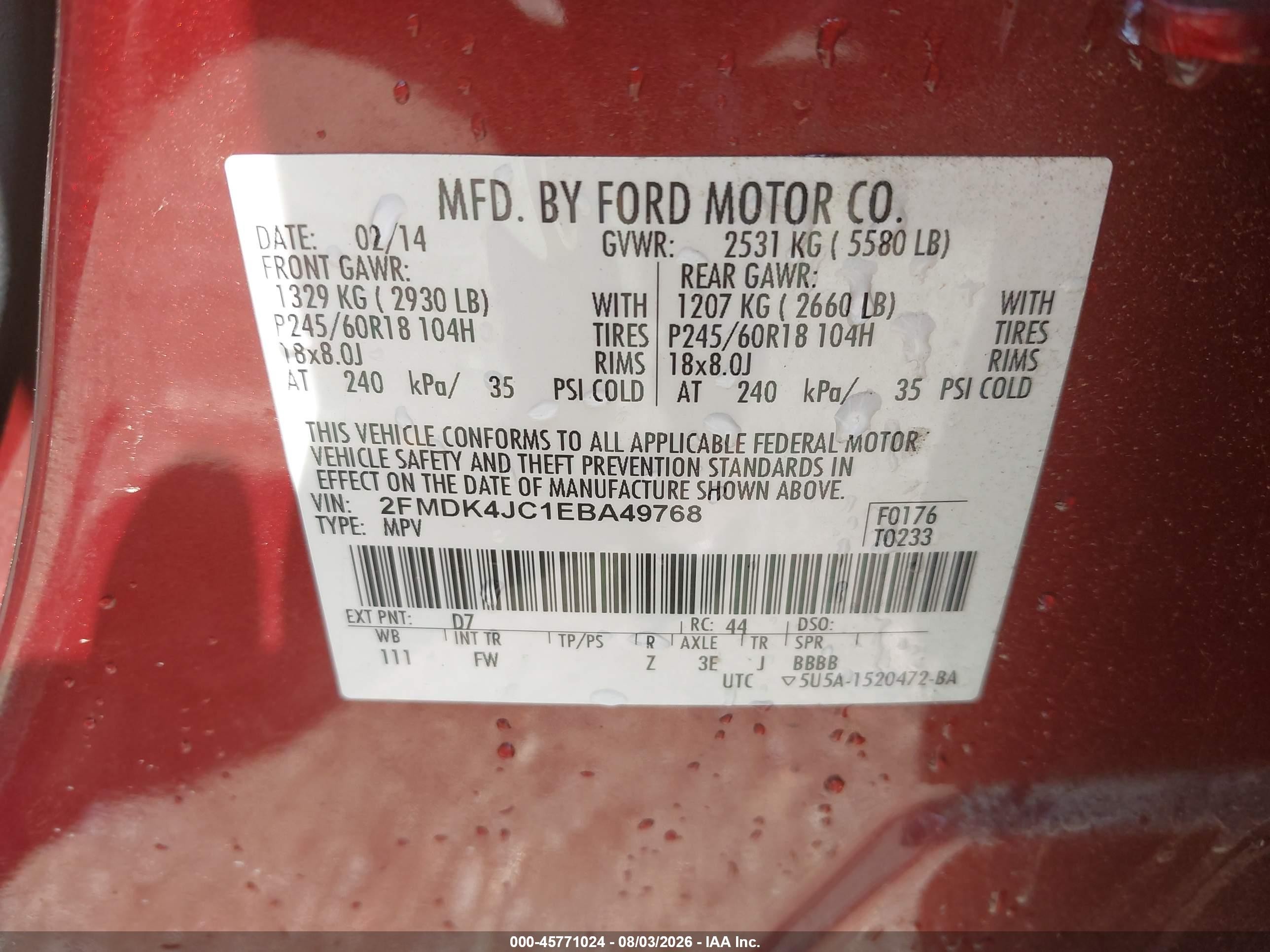 2014 Ford Edge Sel Maroon vin: 2FMDK4JC1EBA49768