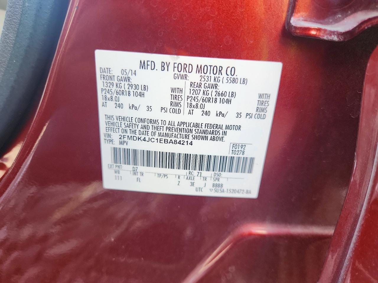 2014 Ford Edge Sel Orange vin: 2FMDK4JC1EBA84214