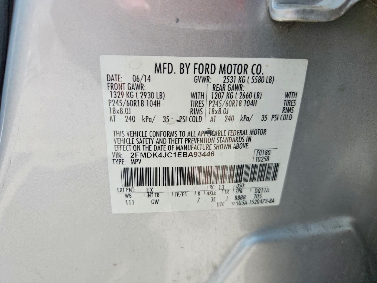 2014 Ford Edge Sel Silver vin: 2FMDK4JC1EBA93446