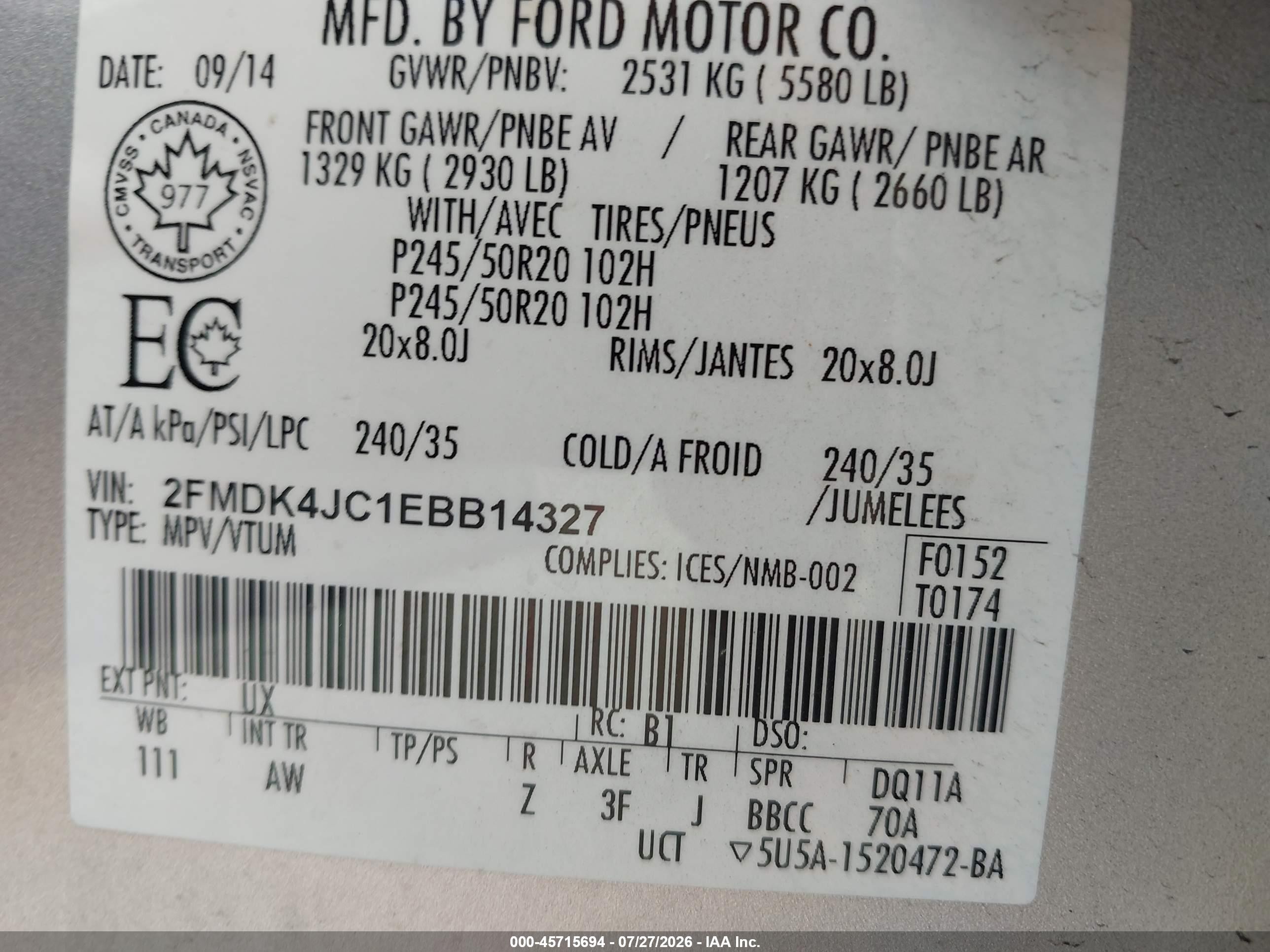 2014 Ford Edge Sel Серебряный vin: 2FMDK4JC1EBB14327