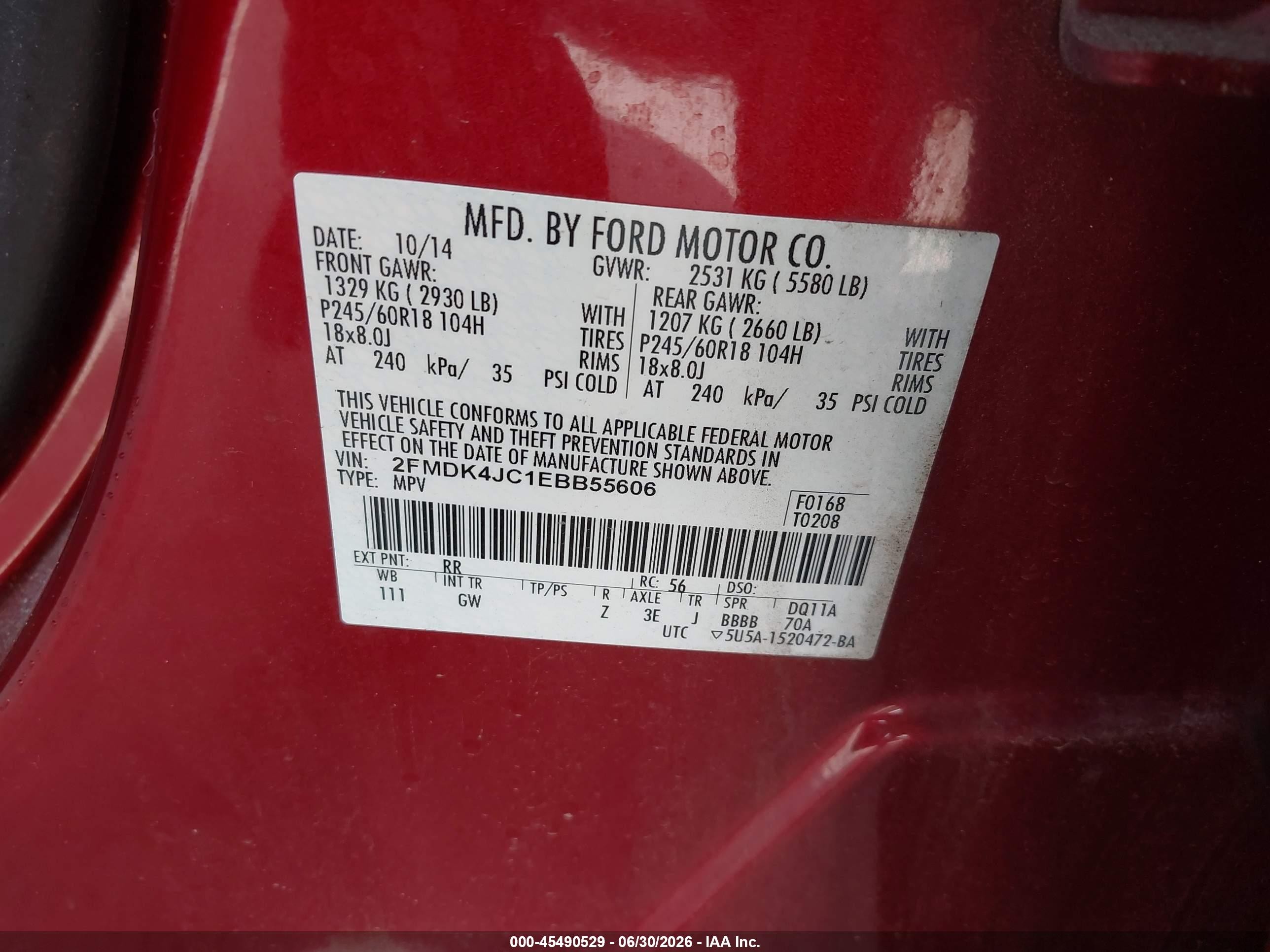 2014 Ford Edge Sel Red vin: 2FMDK4JC1EBB55606