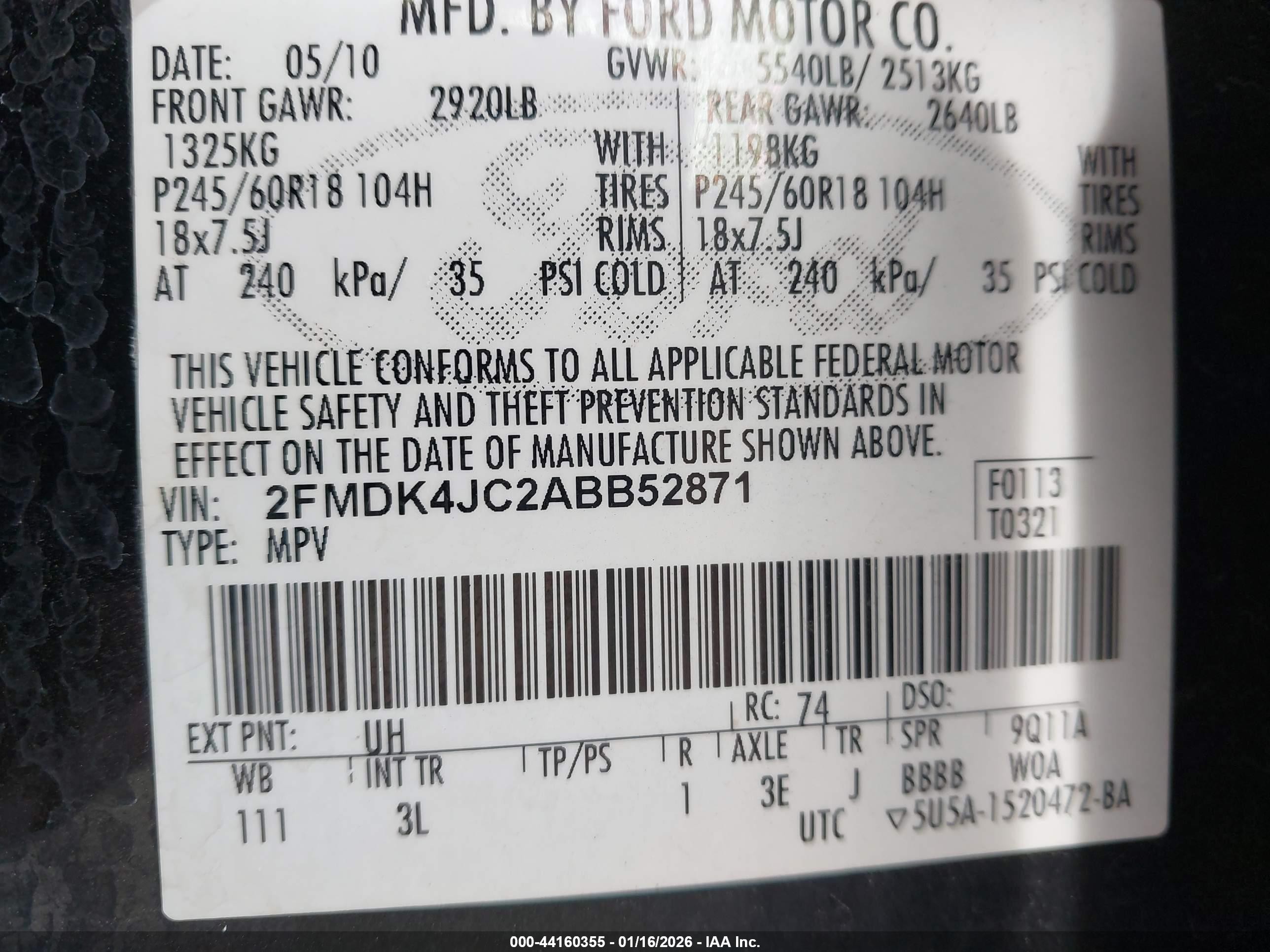 2010 Ford Edge Sel Black vin: 2FMDK4JC2ABB52871
