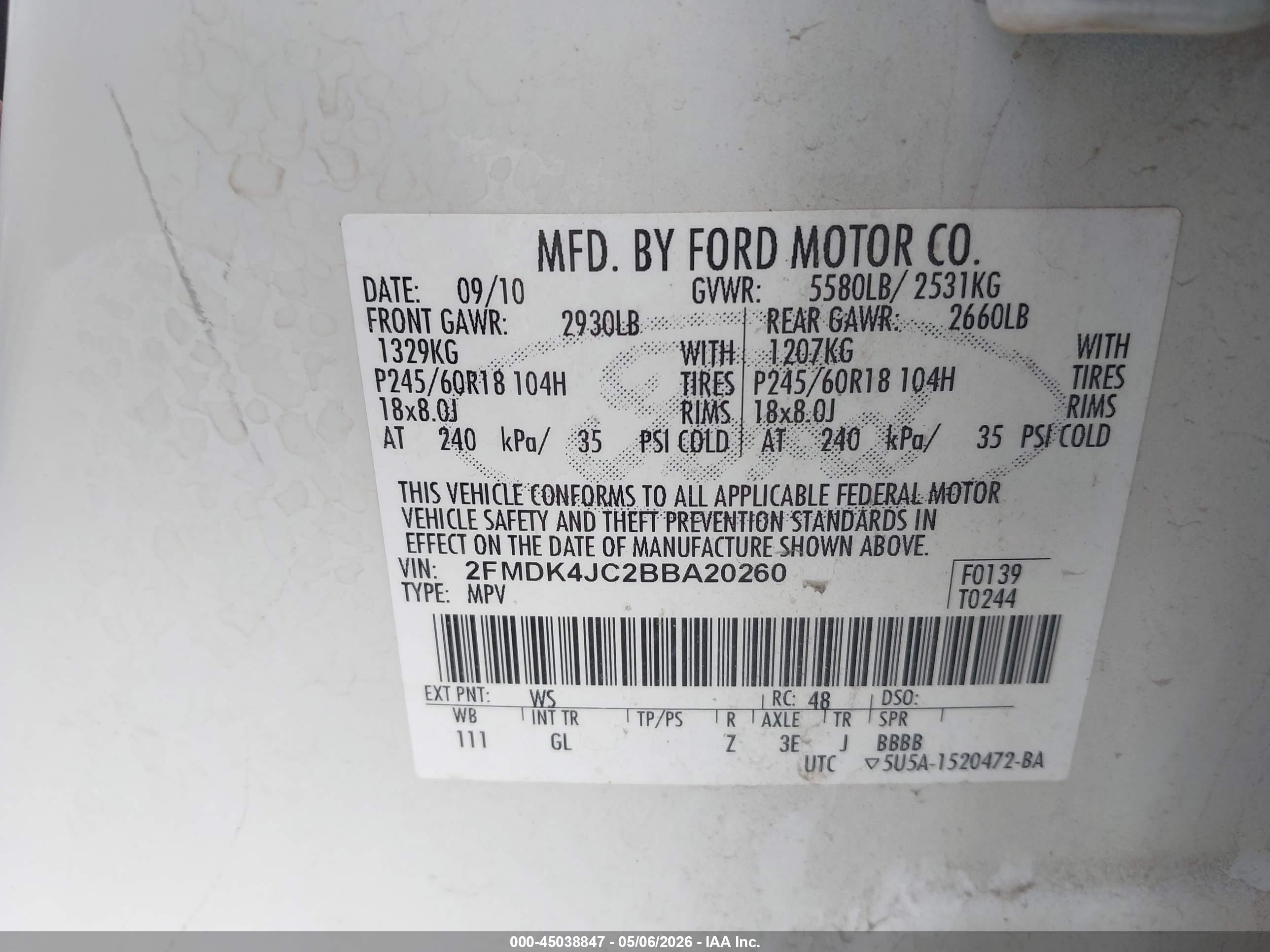 2011 Ford Edge Sel White vin: 2FMDK4JC2BBA20260