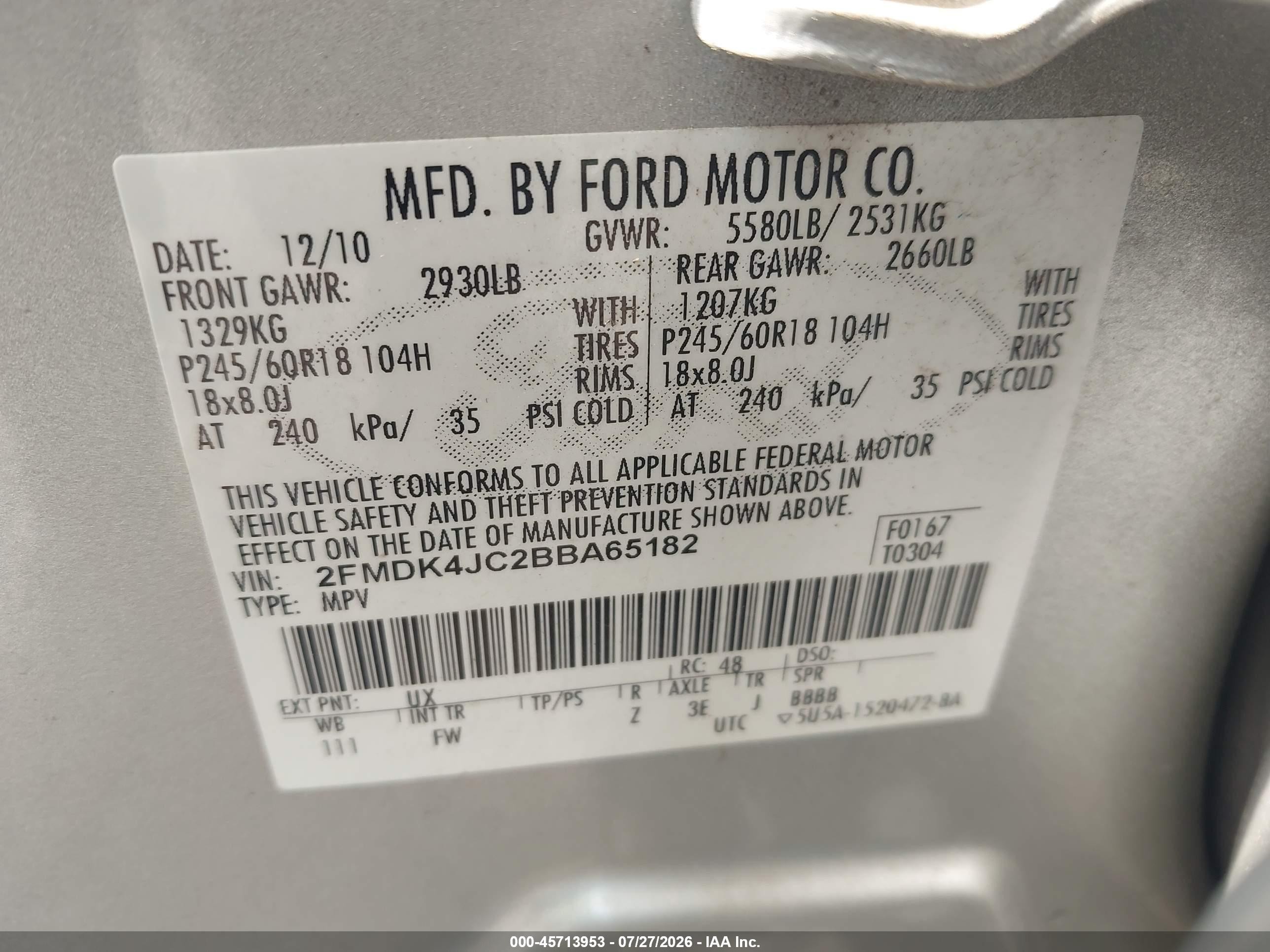 2011 Ford Edge Sel Silver vin: 2FMDK4JC2BBA65182