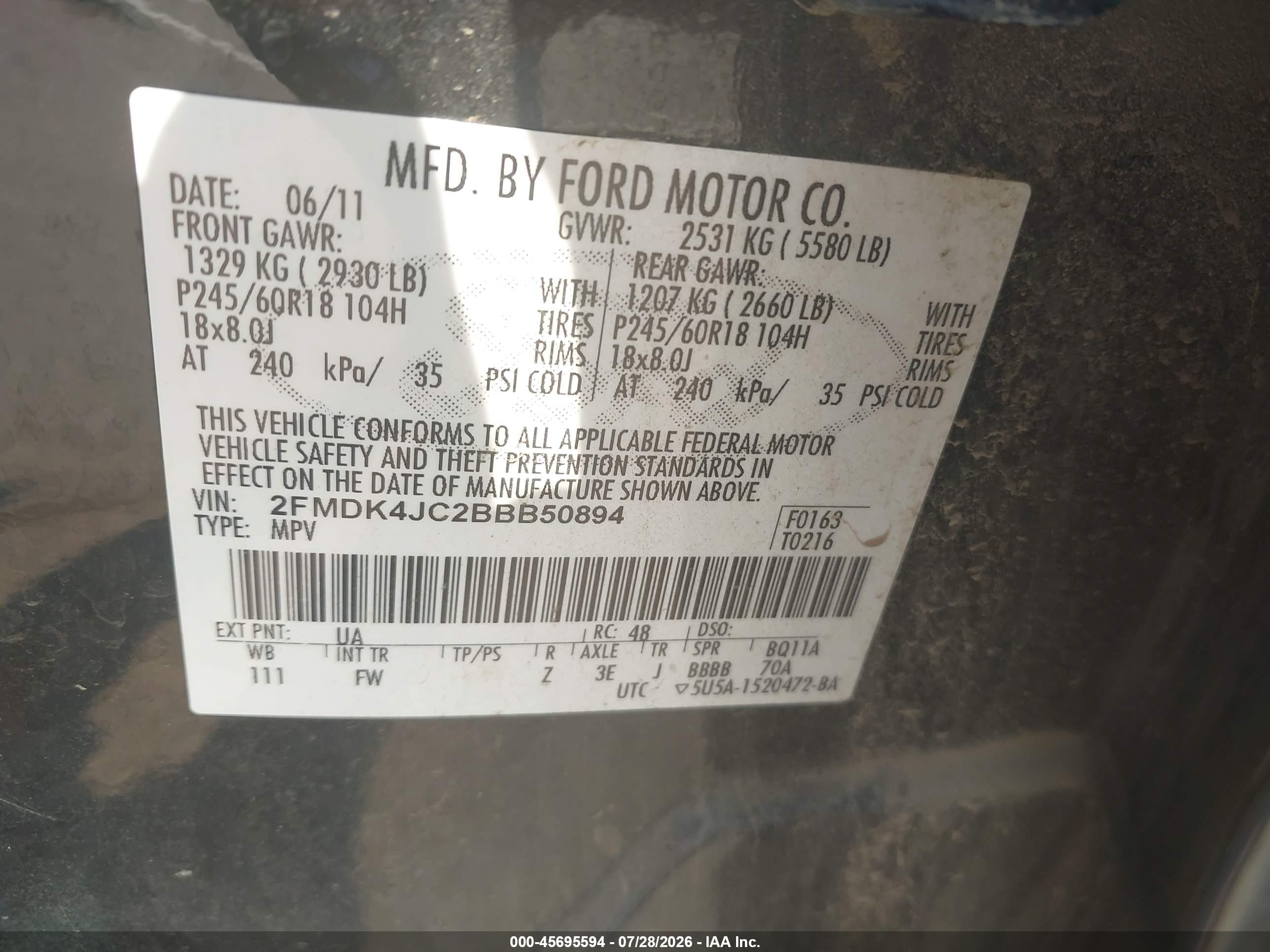 2011 Ford Edge Sel Black vin: 2FMDK4JC2BBB50894