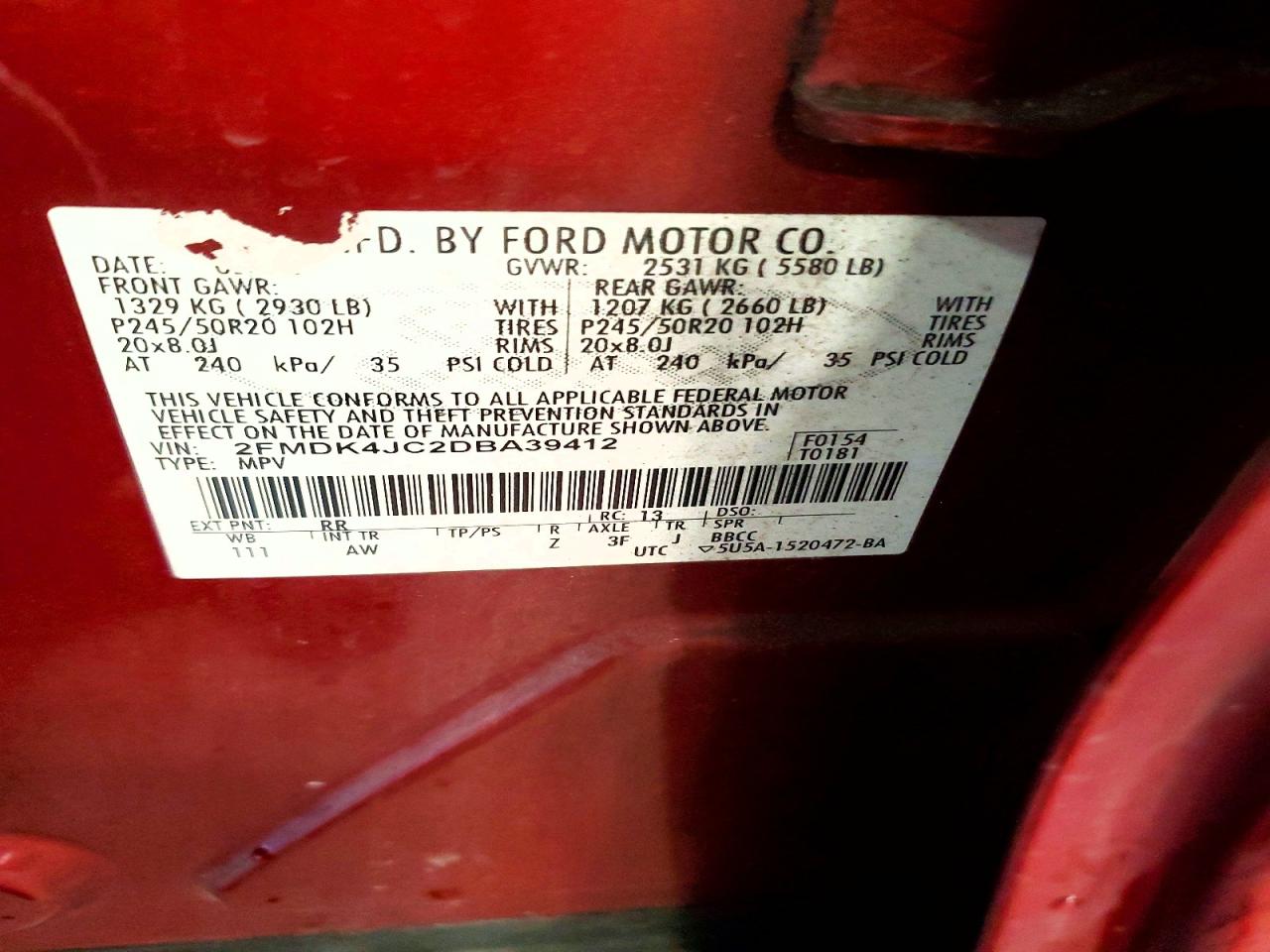 2013 Ford Edge Sel Красный vin: 2FMDK4JC2DBA39412