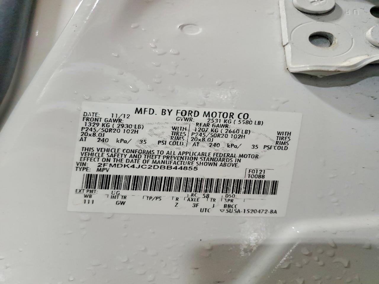 2013 Ford Edge Sel White vin: 2FMDK4JC2DBB44855