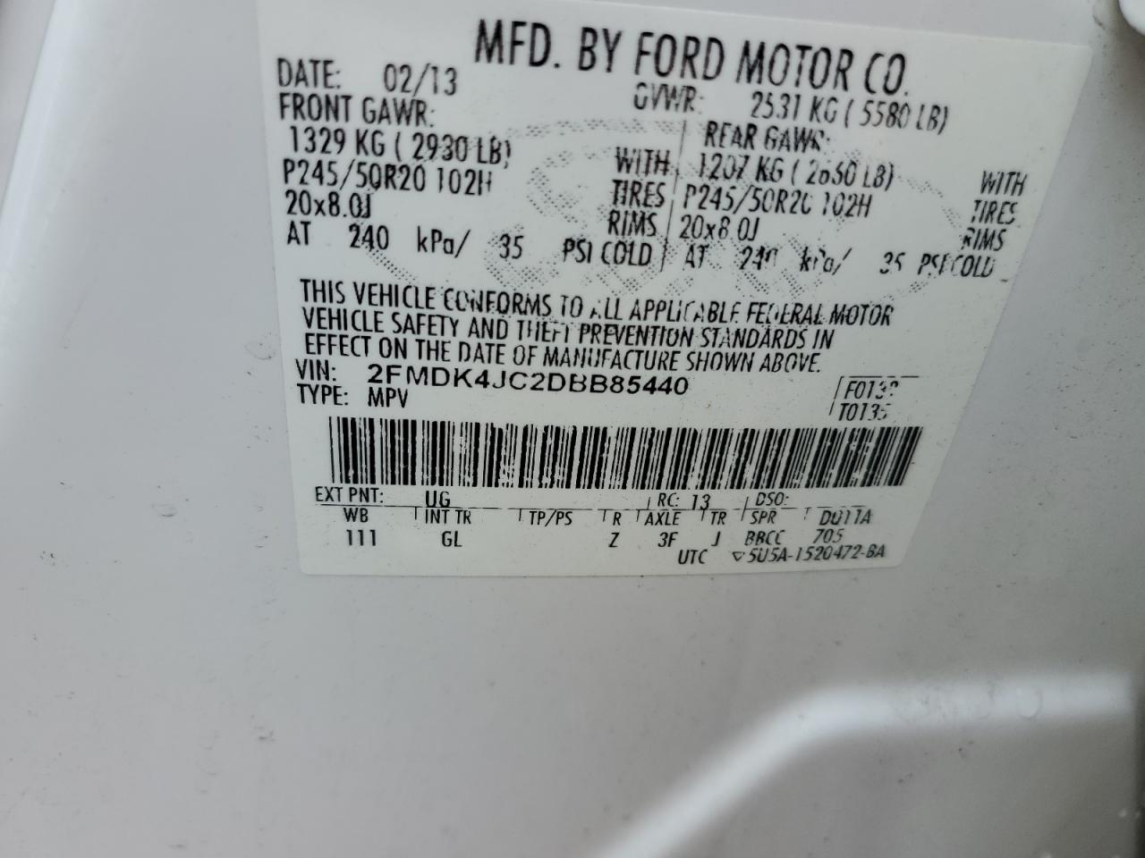 2013 Ford Edge Sel White vin: 2FMDK4JC2DBB85440