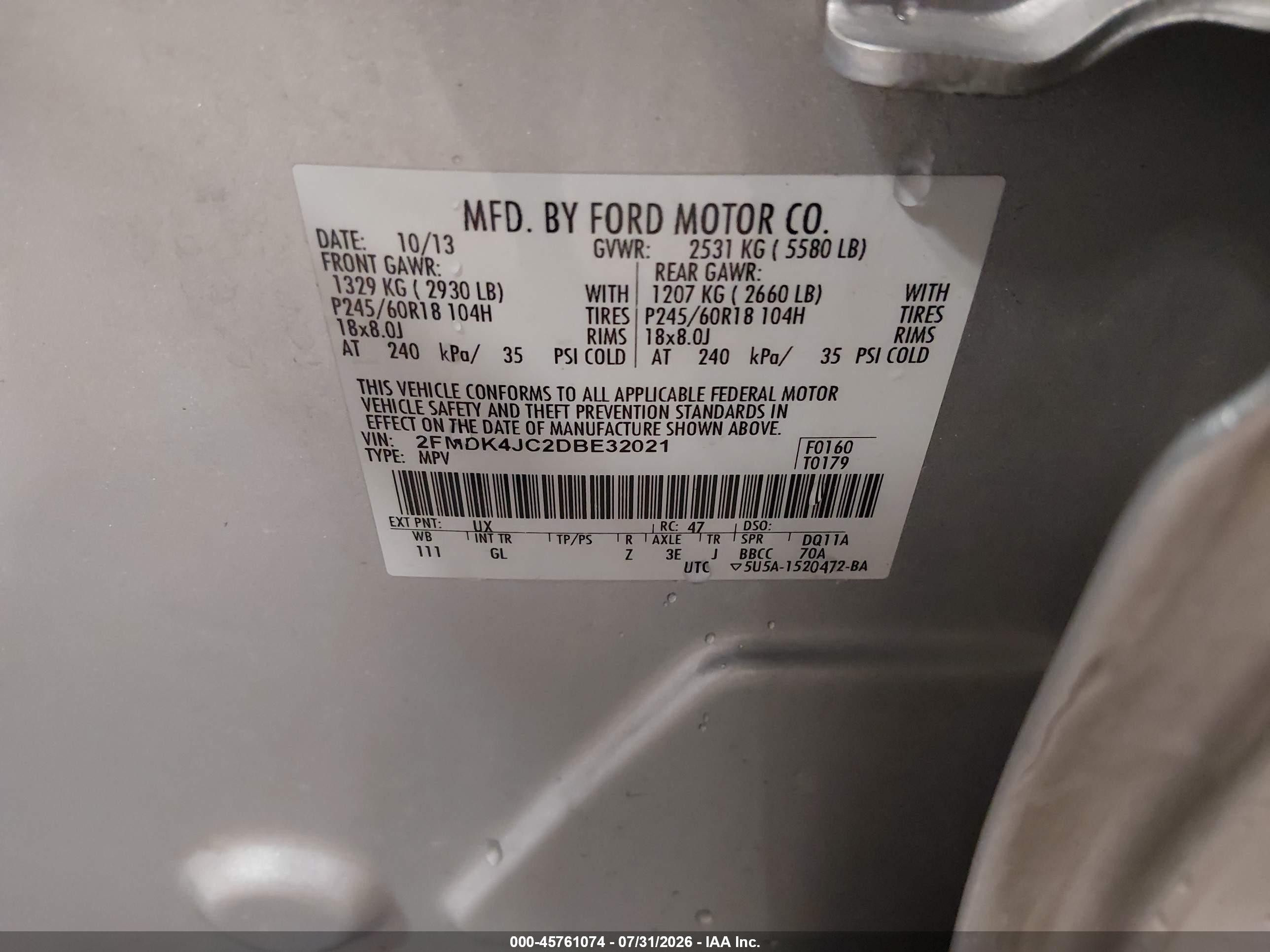2013 Ford Edge Sel Серебряный vin: 2FMDK4JC2DBE32021