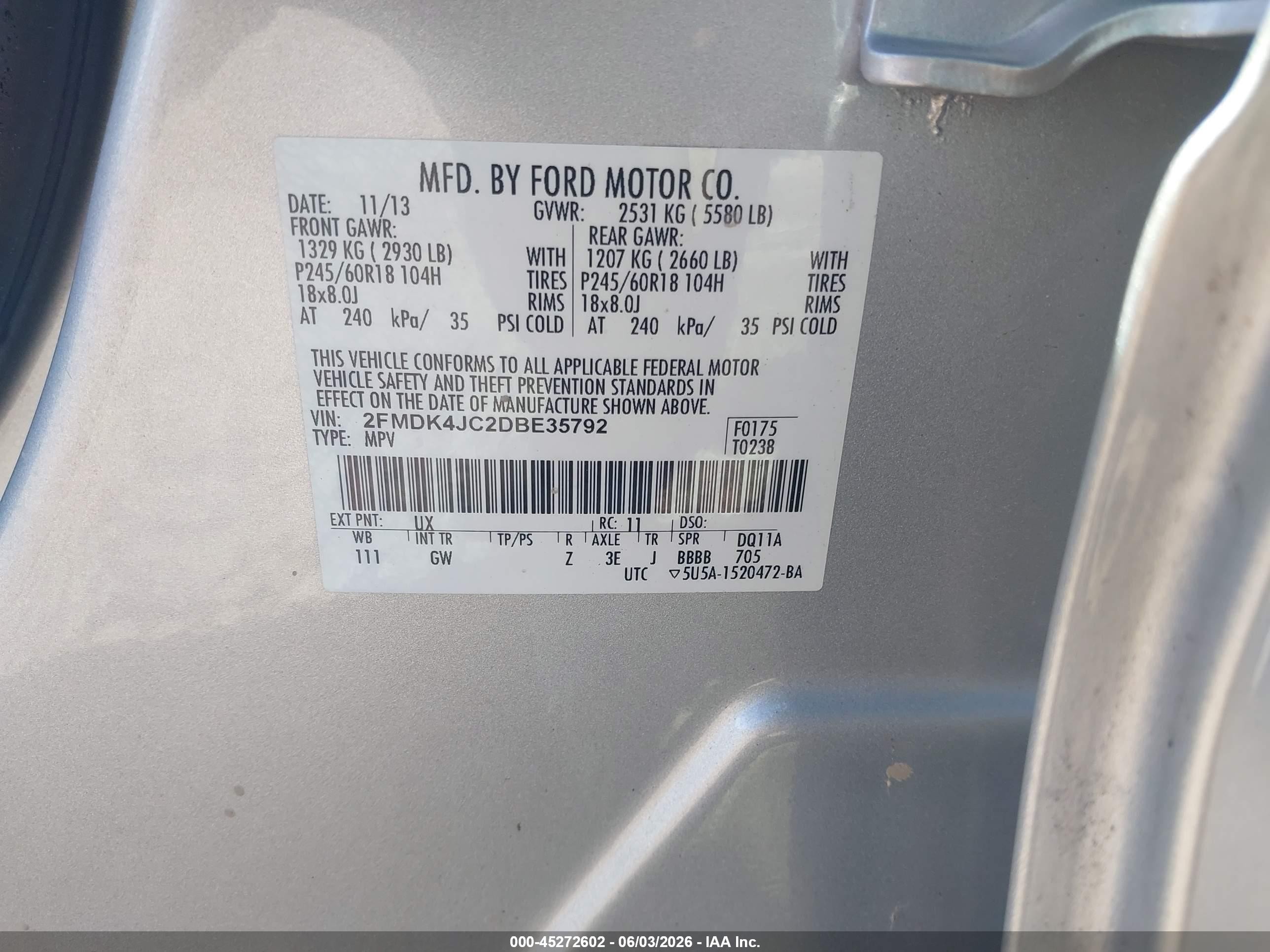 2013 Ford Edge Sel Silver vin: 2FMDK4JC2DBE35792