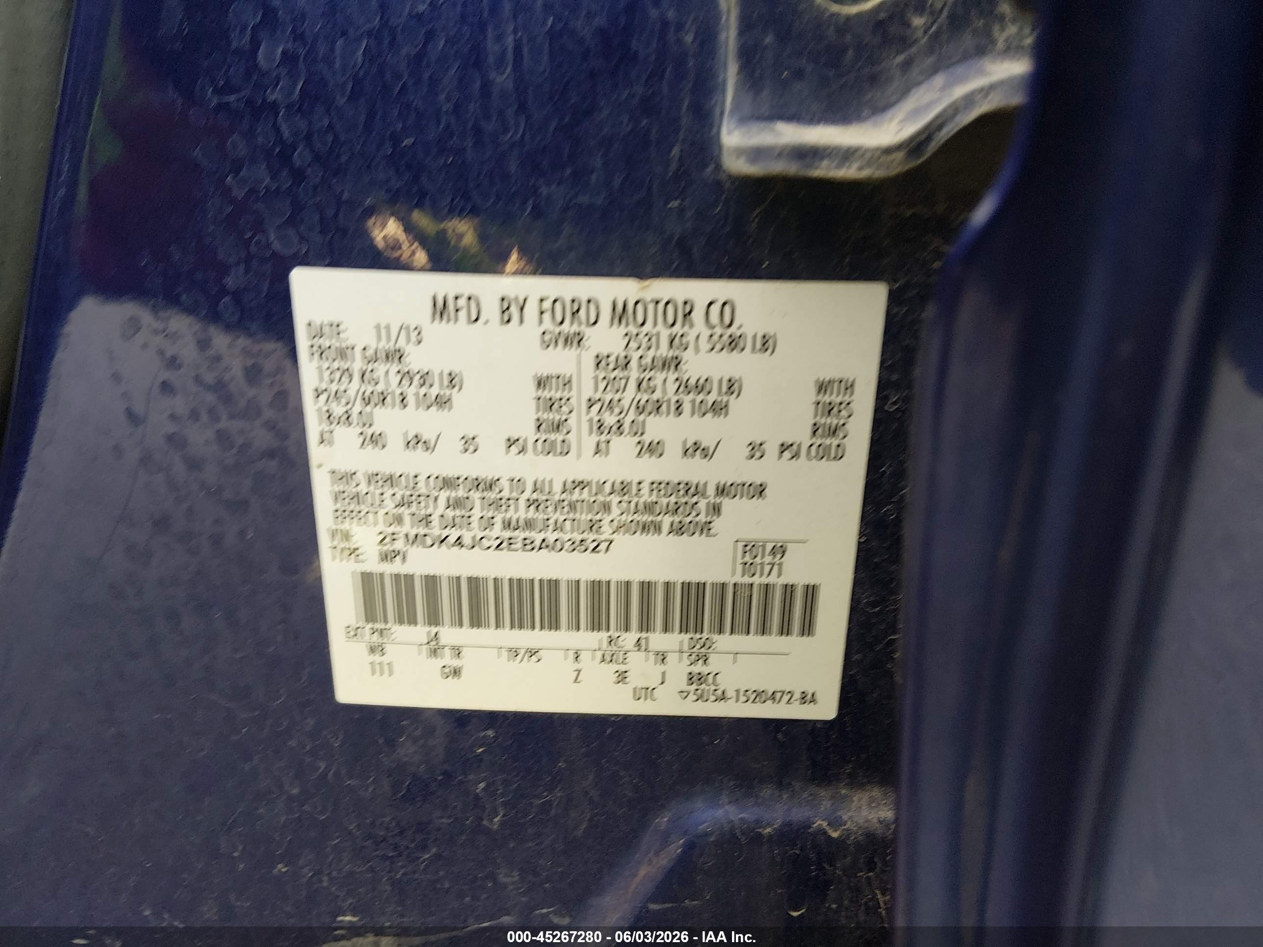 2014 Ford Edge Sel Blue vin: 2FMDK4JC2EBA03527