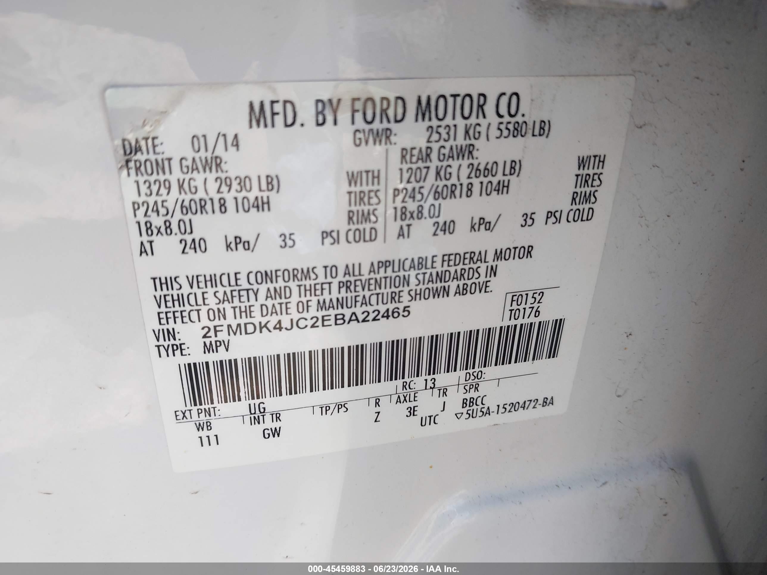 2014 Ford Edge Sel White vin: 2FMDK4JC2EBA22465