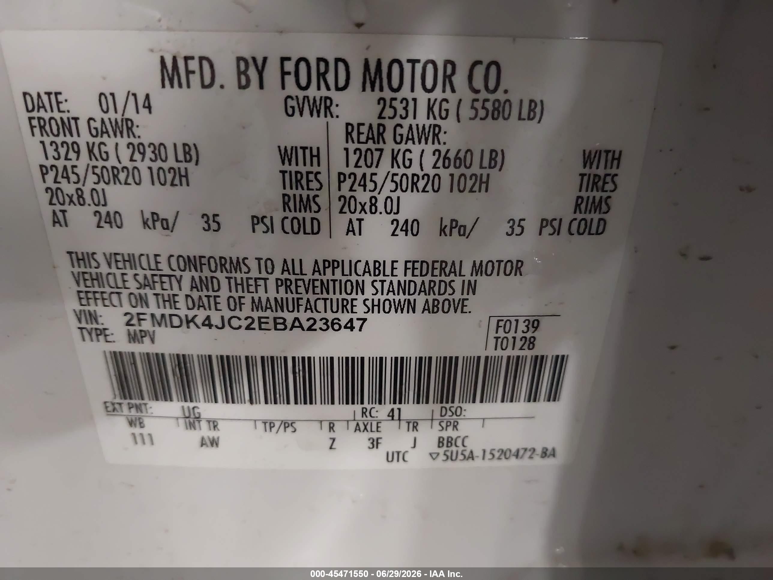 2014 Ford Edge Sel White vin: 2FMDK4JC2EBA23647