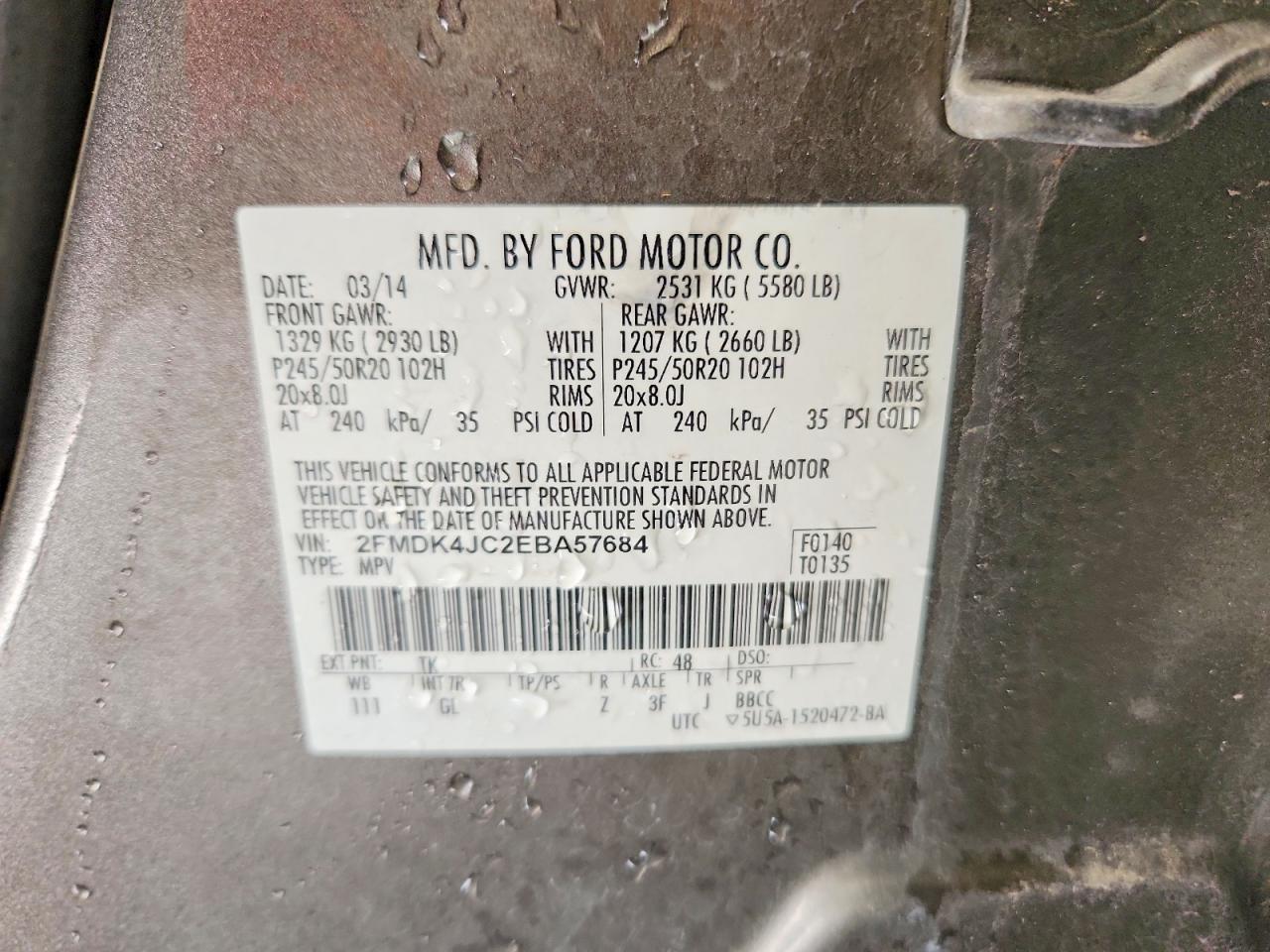 2014 Ford Edge Sel Tan vin: 2FMDK4JC2EBA57684
