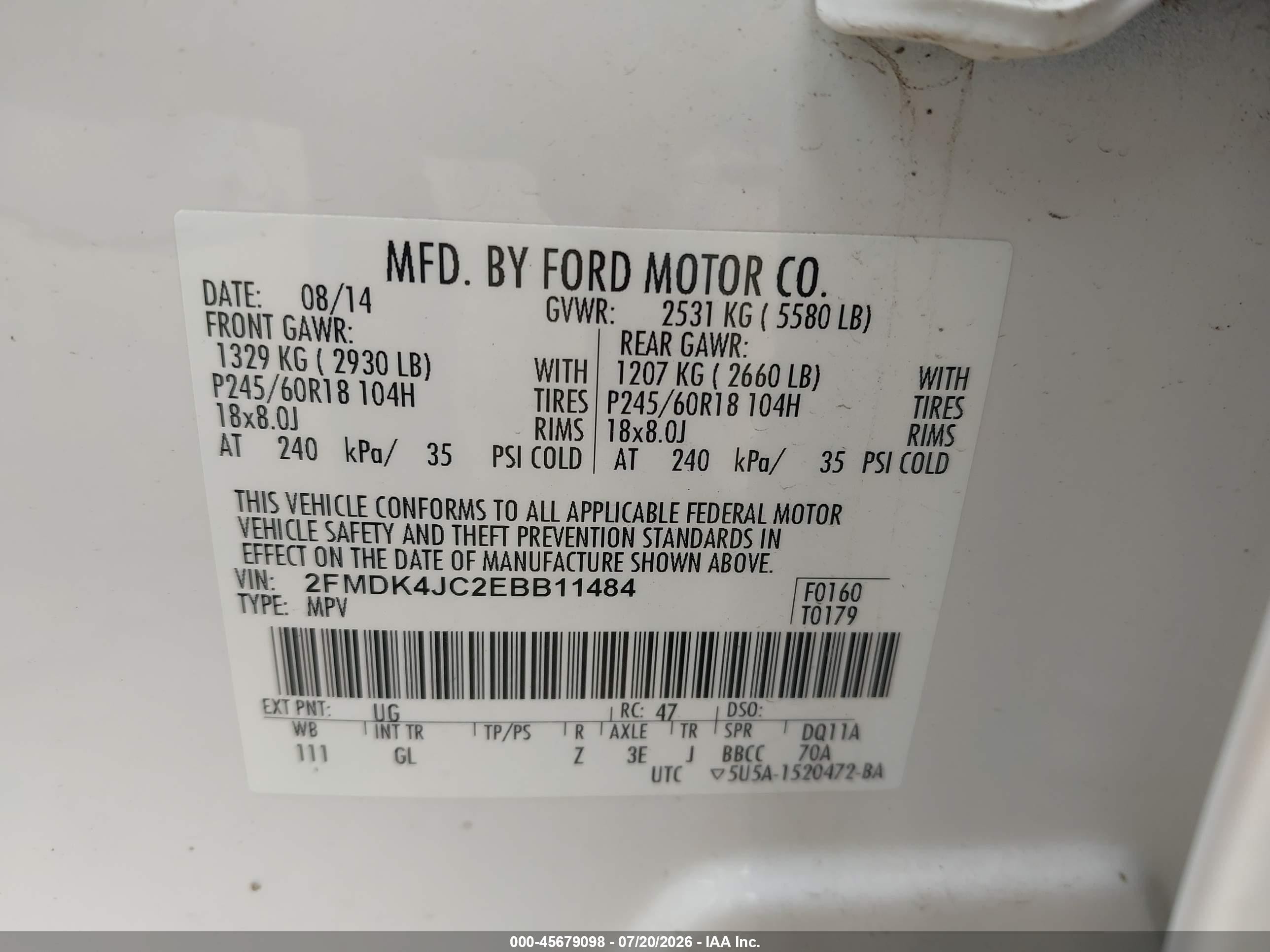 2014 Ford Edge Sel White vin: 2FMDK4JC2EBB11484