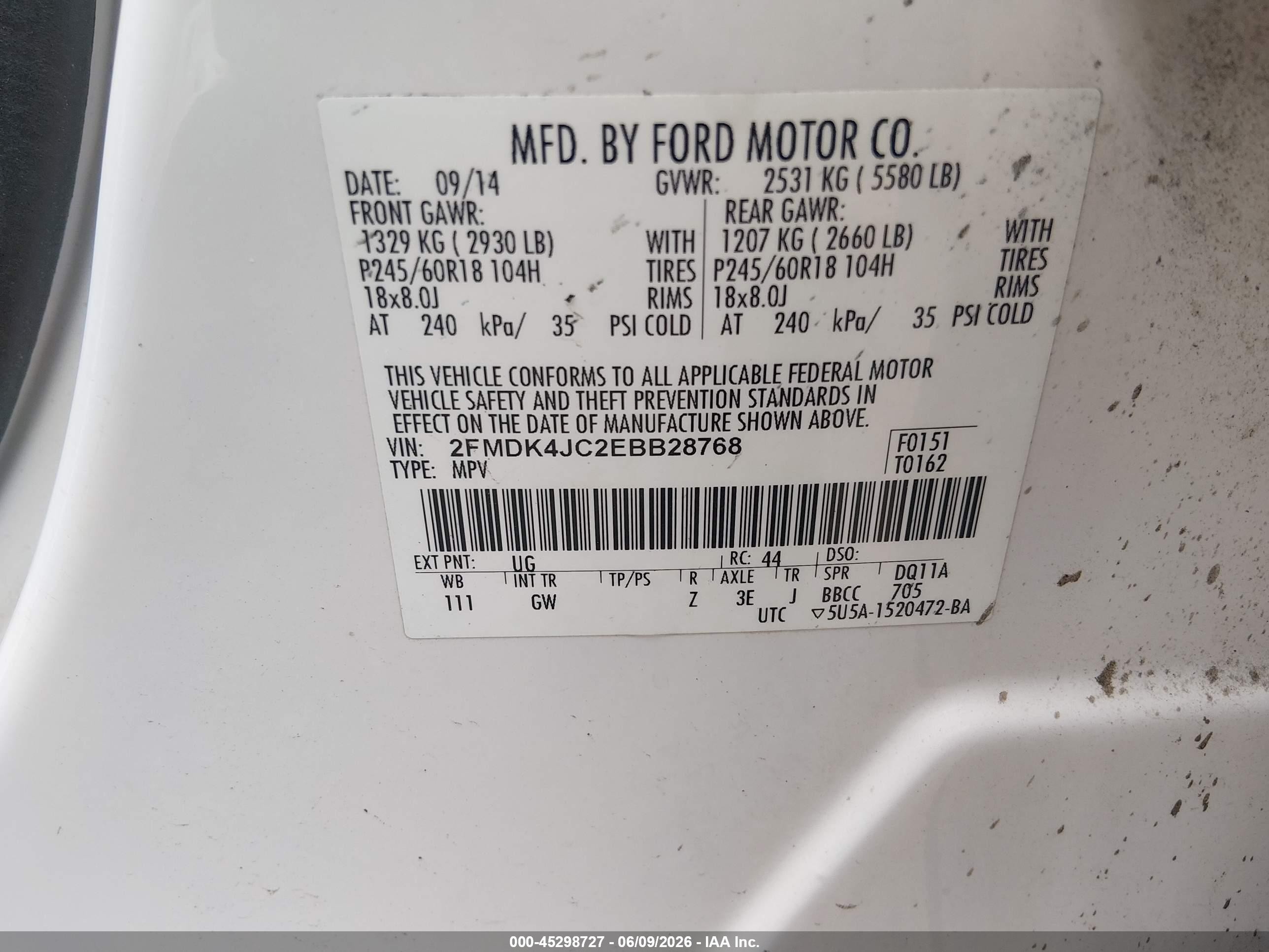 2014 Ford Edge Sel White vin: 2FMDK4JC2EBB28768