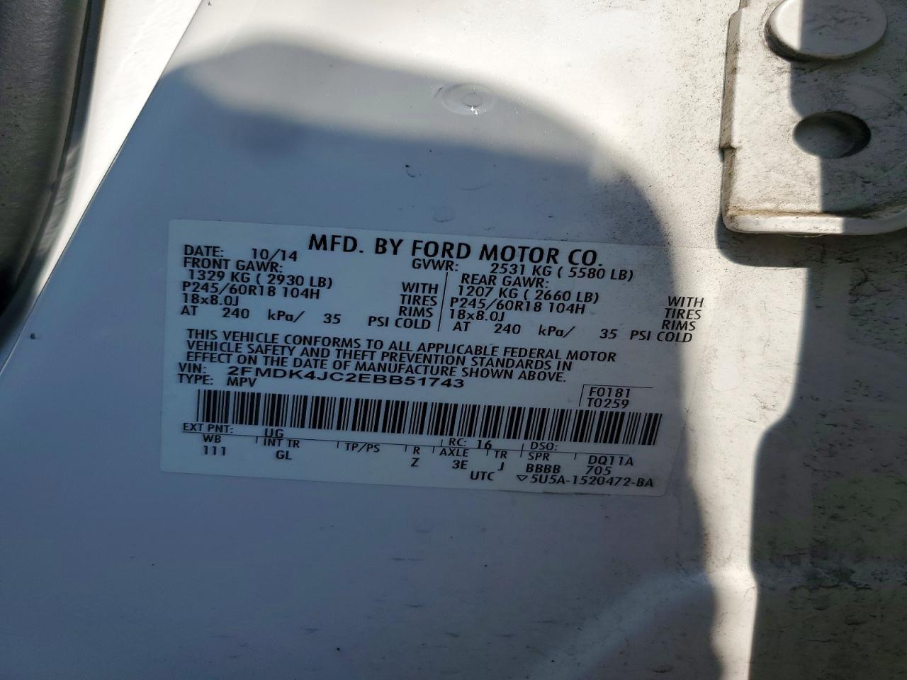 2014 Ford Edge Sel White vin: 2FMDK4JC2EBB51743