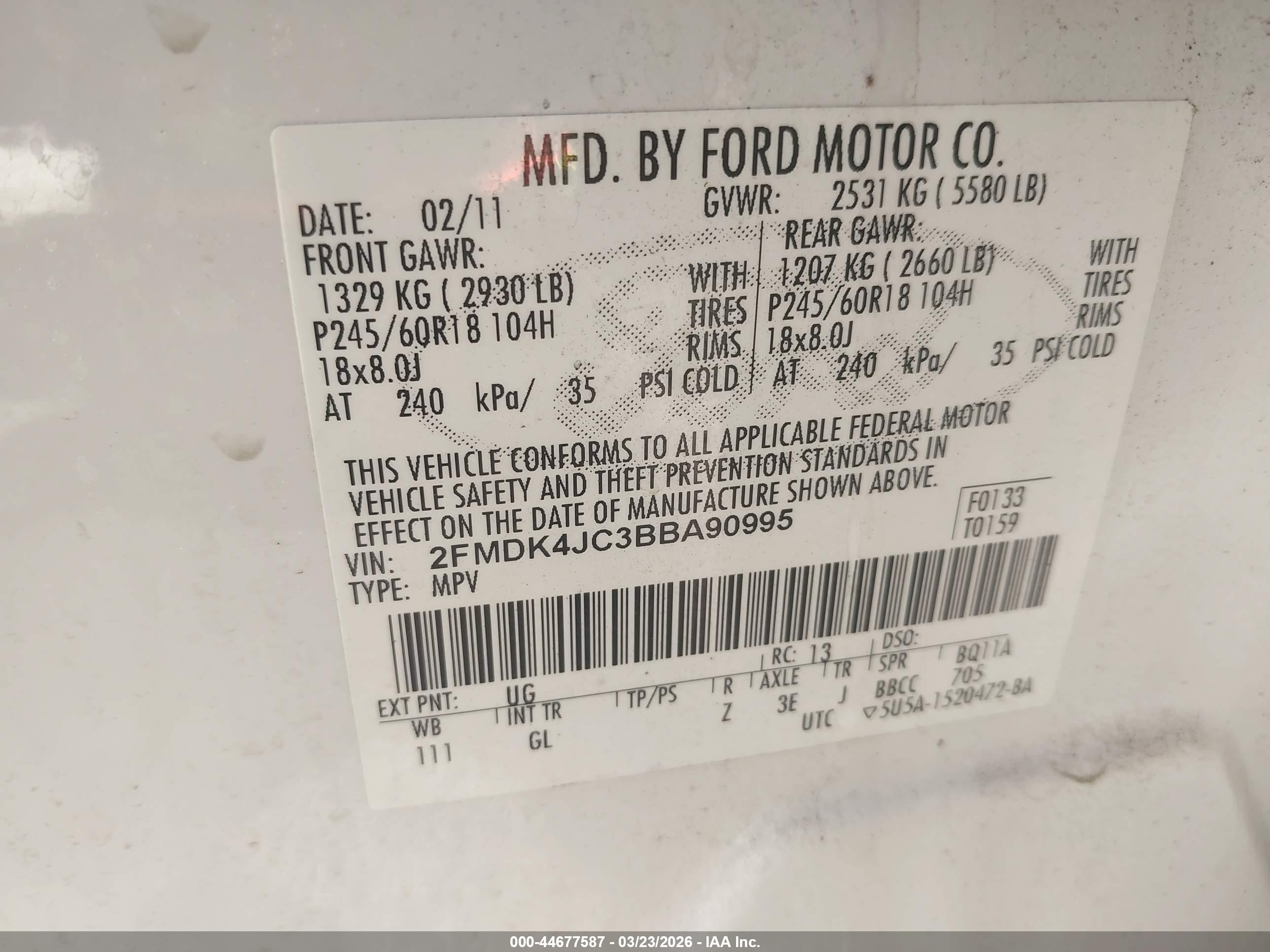 2011 Ford Edge Sel White vin: 2FMDK4JC3BBA90995