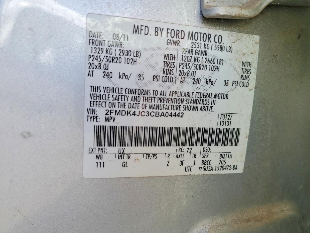 2012 Ford Edge Sel Silver vin: 2FMDK4JC3CBA04442