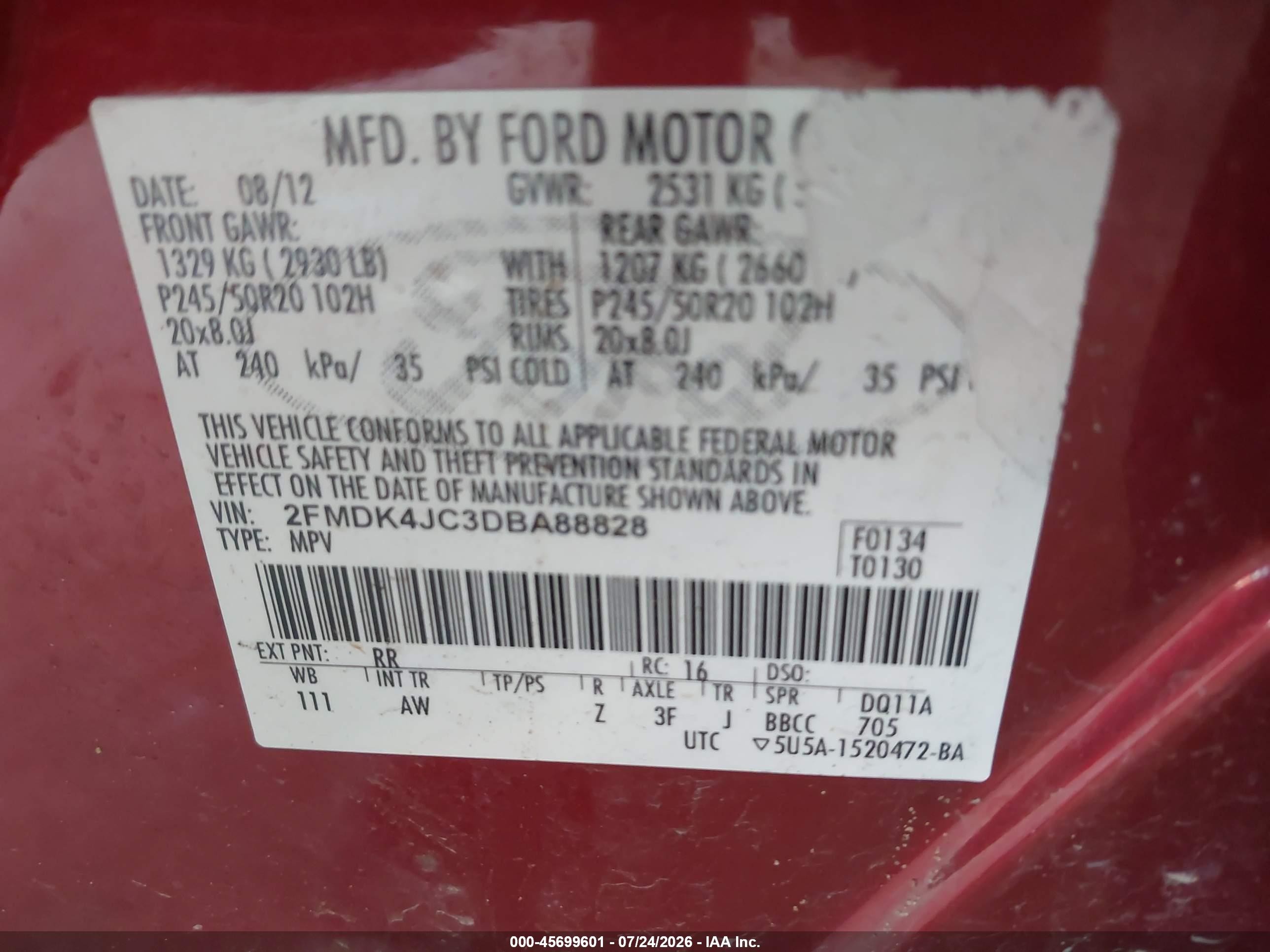 2013 Ford Edge Sel Red vin: 2FMDK4JC3DBA88828