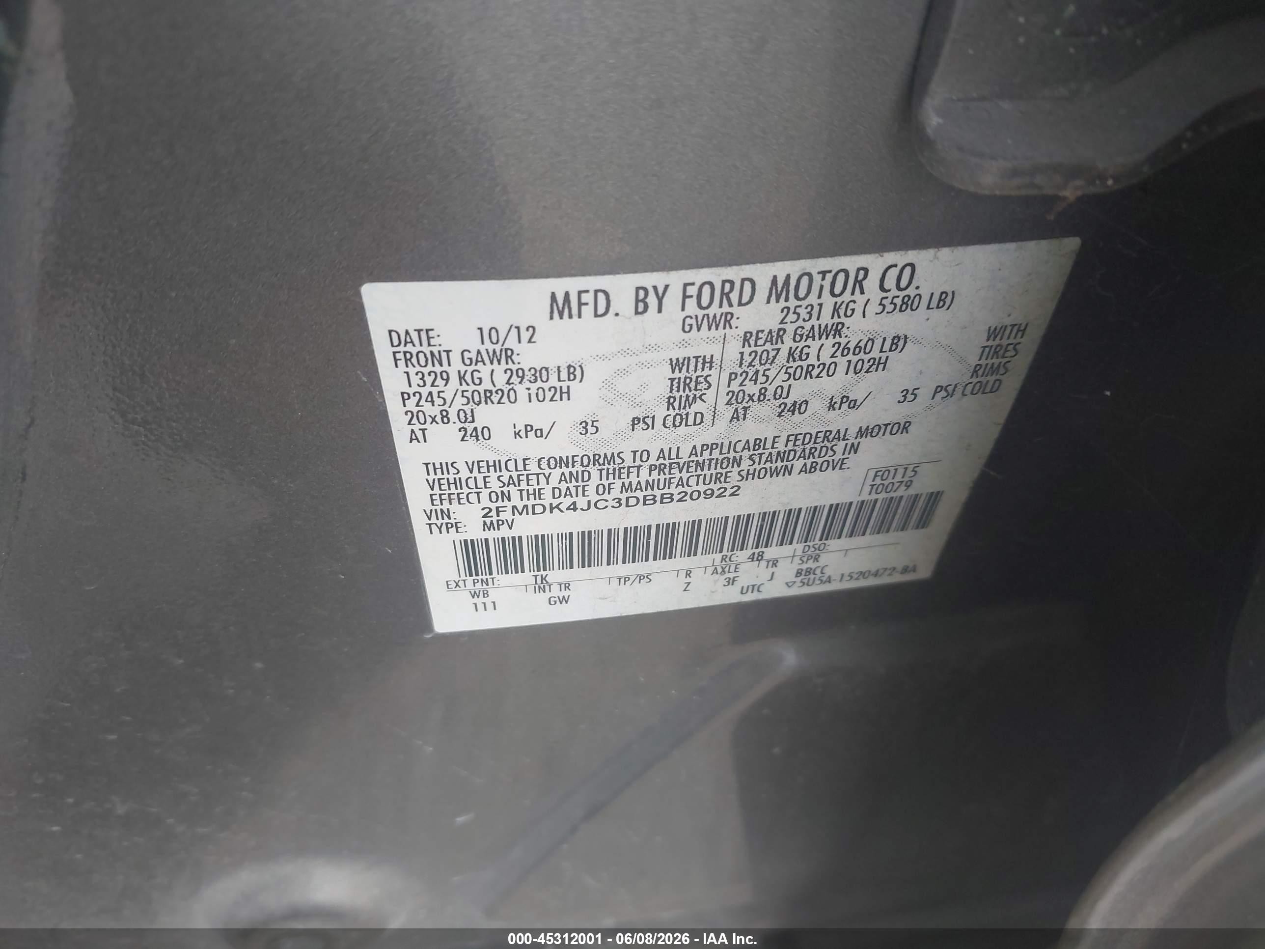 2013 Ford Edge Sel Серый vin: 2FMDK4JC3DBB20922