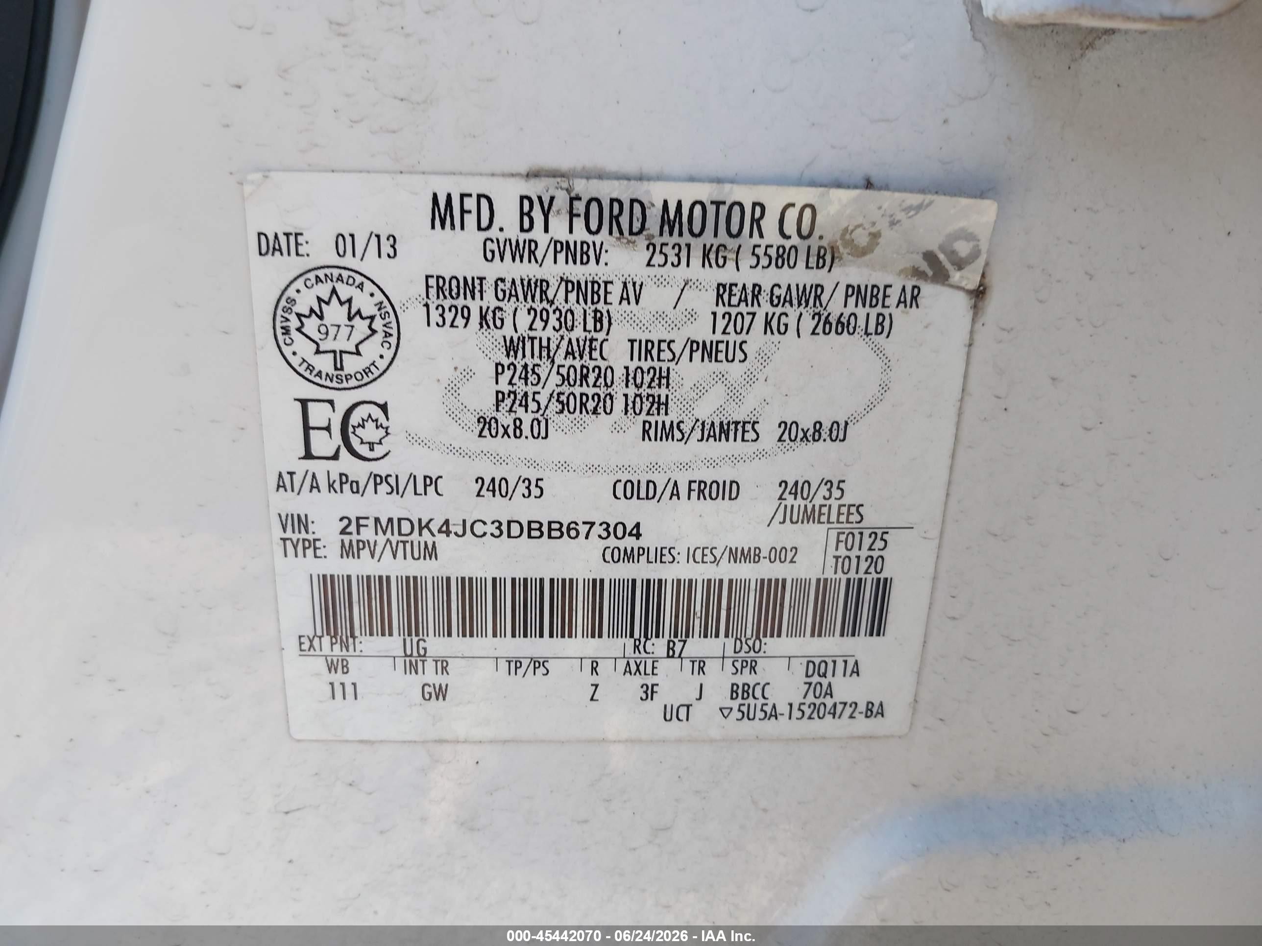 2013 Ford Edge Sel White vin: 2FMDK4JC3DBB67304