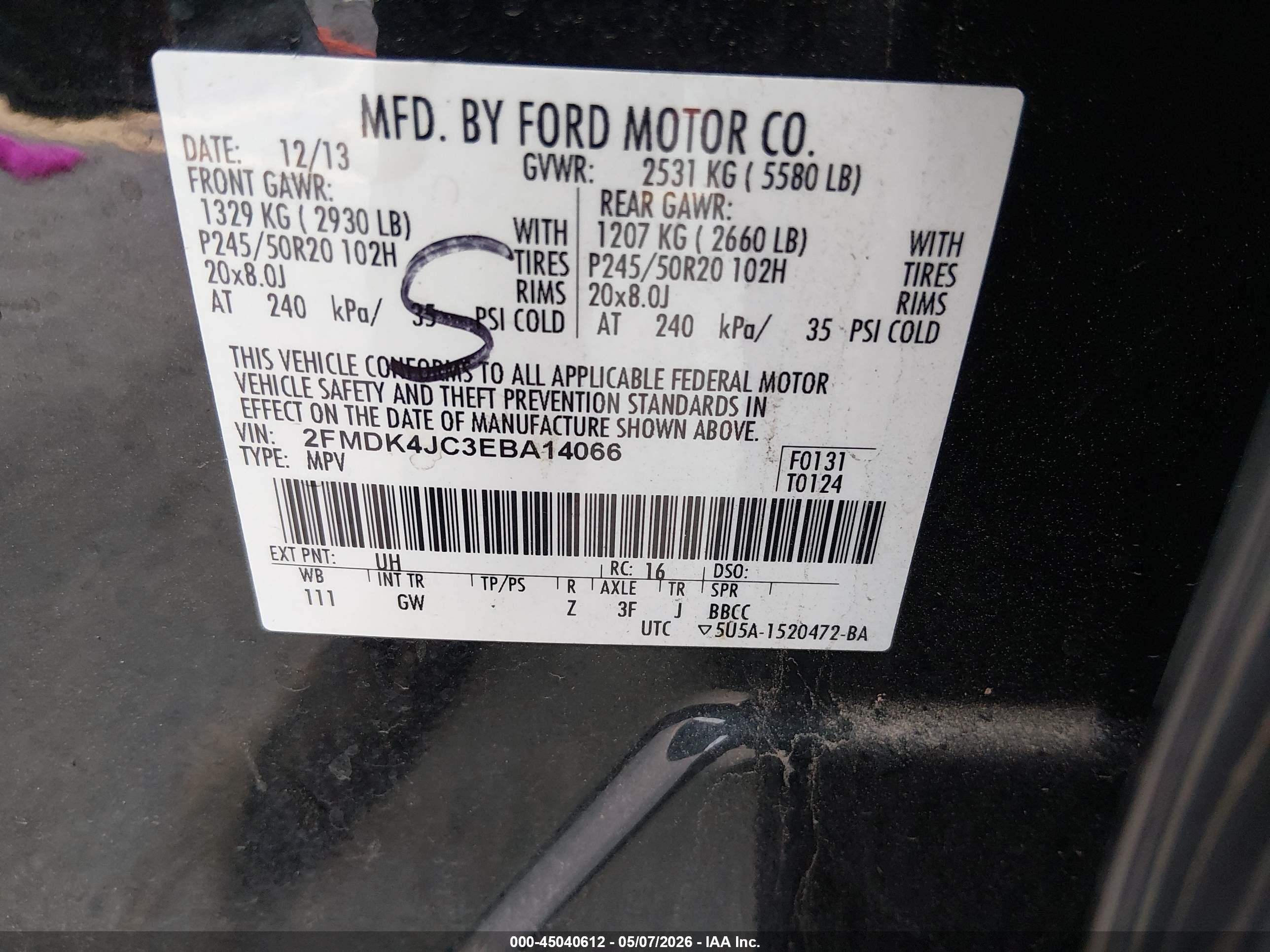 2014 Ford Edge Sel Черный vin: 2FMDK4JC3EBA14066