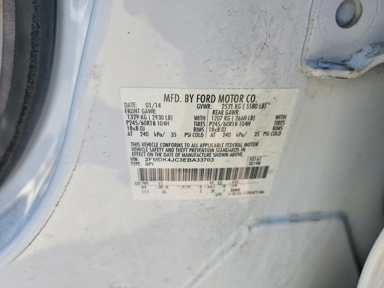 2014 Ford Edge Sel Белый vin: 2FMDK4JC3EBA33703