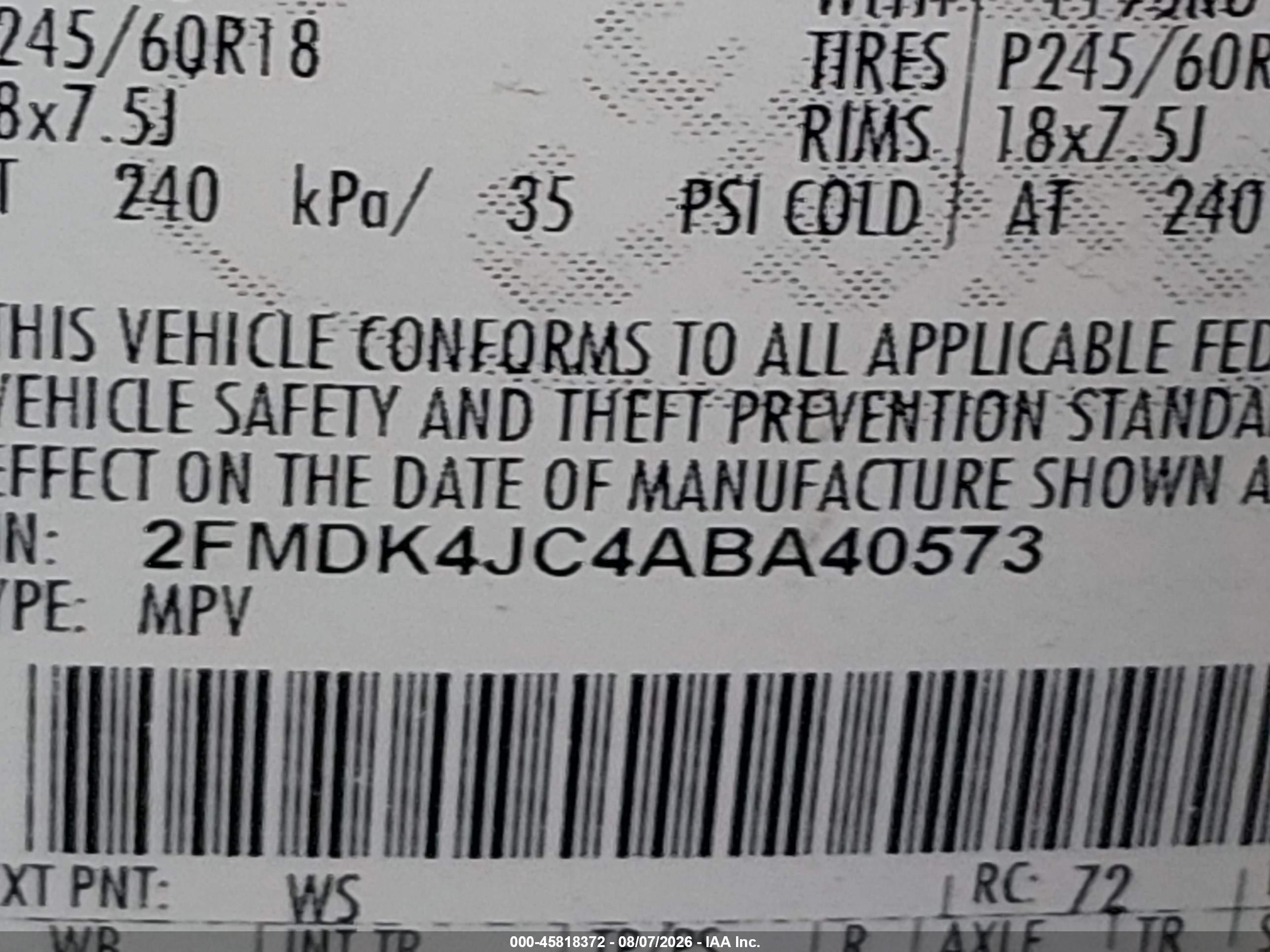 2010 Ford Edge Sel Белый vin: 2FMDK4JC4ABA40573