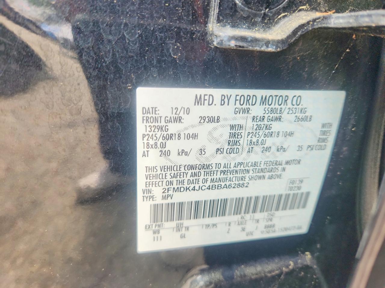 2011 Ford Edge Black vin: 2FMDK4JC4BBA62882