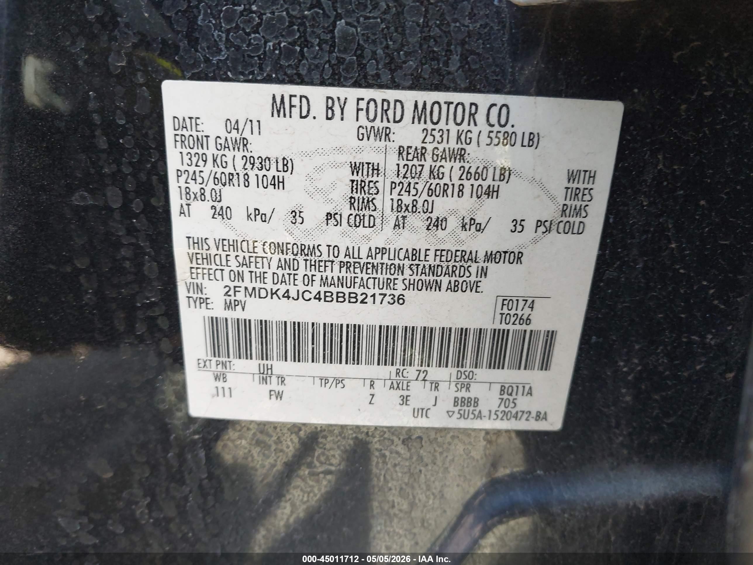 2011 Ford Edge Sel Black vin: 2FMDK4JC4BBB21736