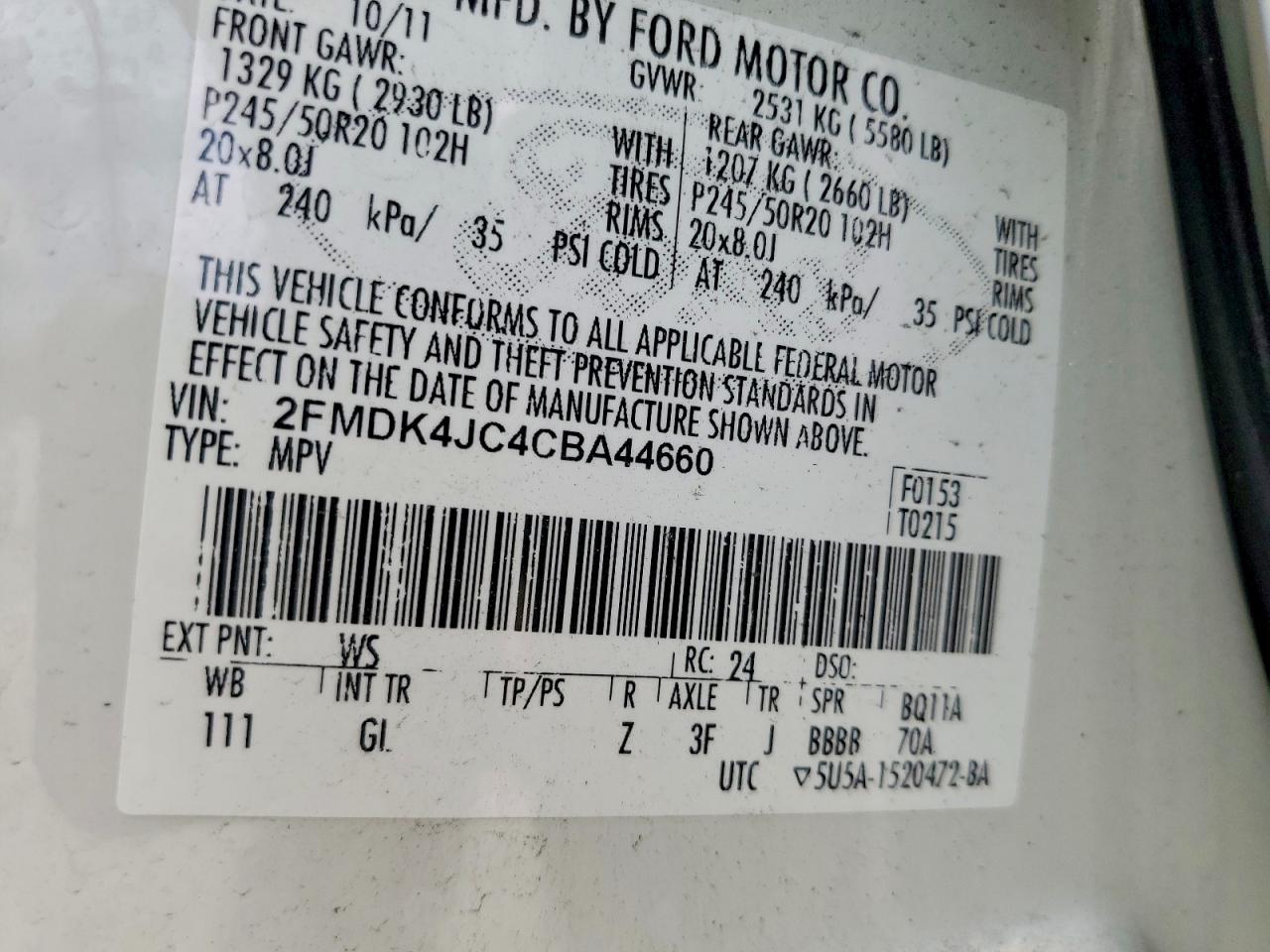 2012 Ford Edge Sel White vin: 2FMDK4JC4CBA44660