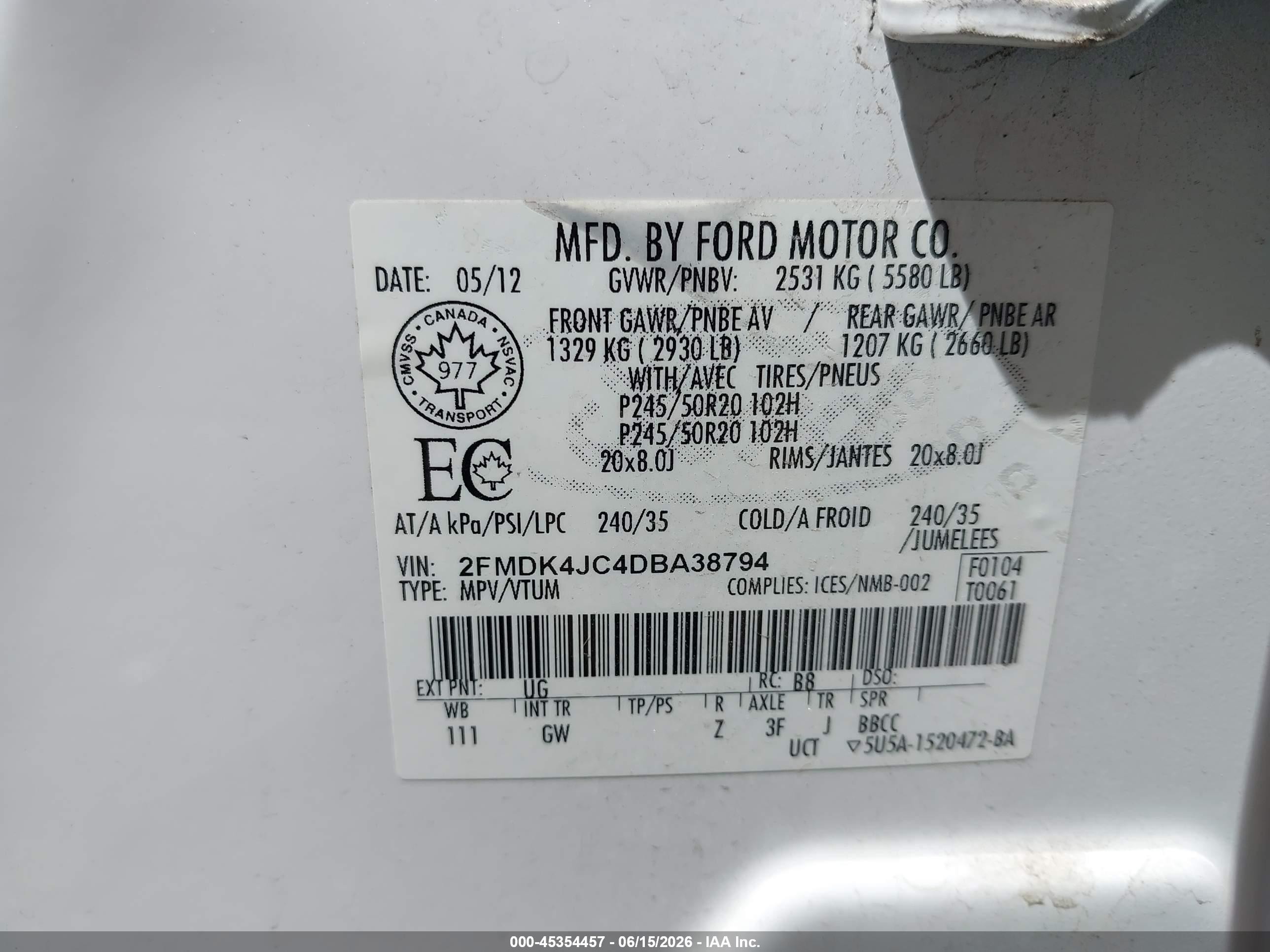 2013 Ford Edge Sel White vin: 2FMDK4JC4DBA38794