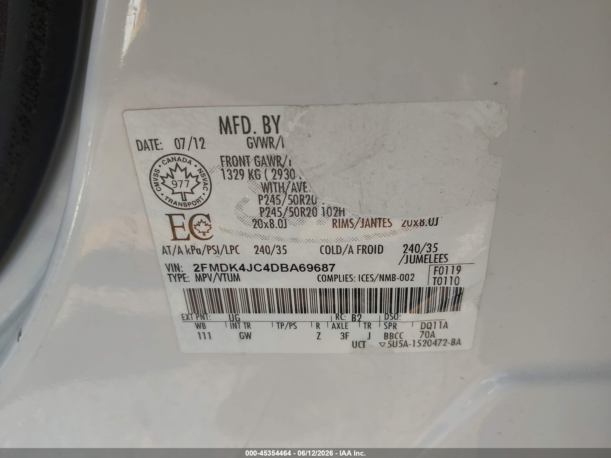 2013 Ford Edge Sel White vin: 2FMDK4JC4DBA69687