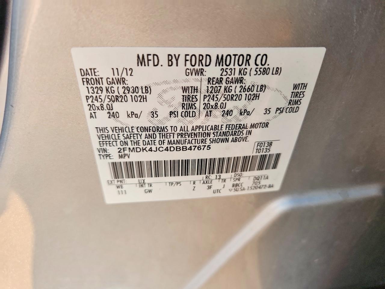2013 Ford Edge Sel Серебряный vin: 2FMDK4JC4DBB47675
