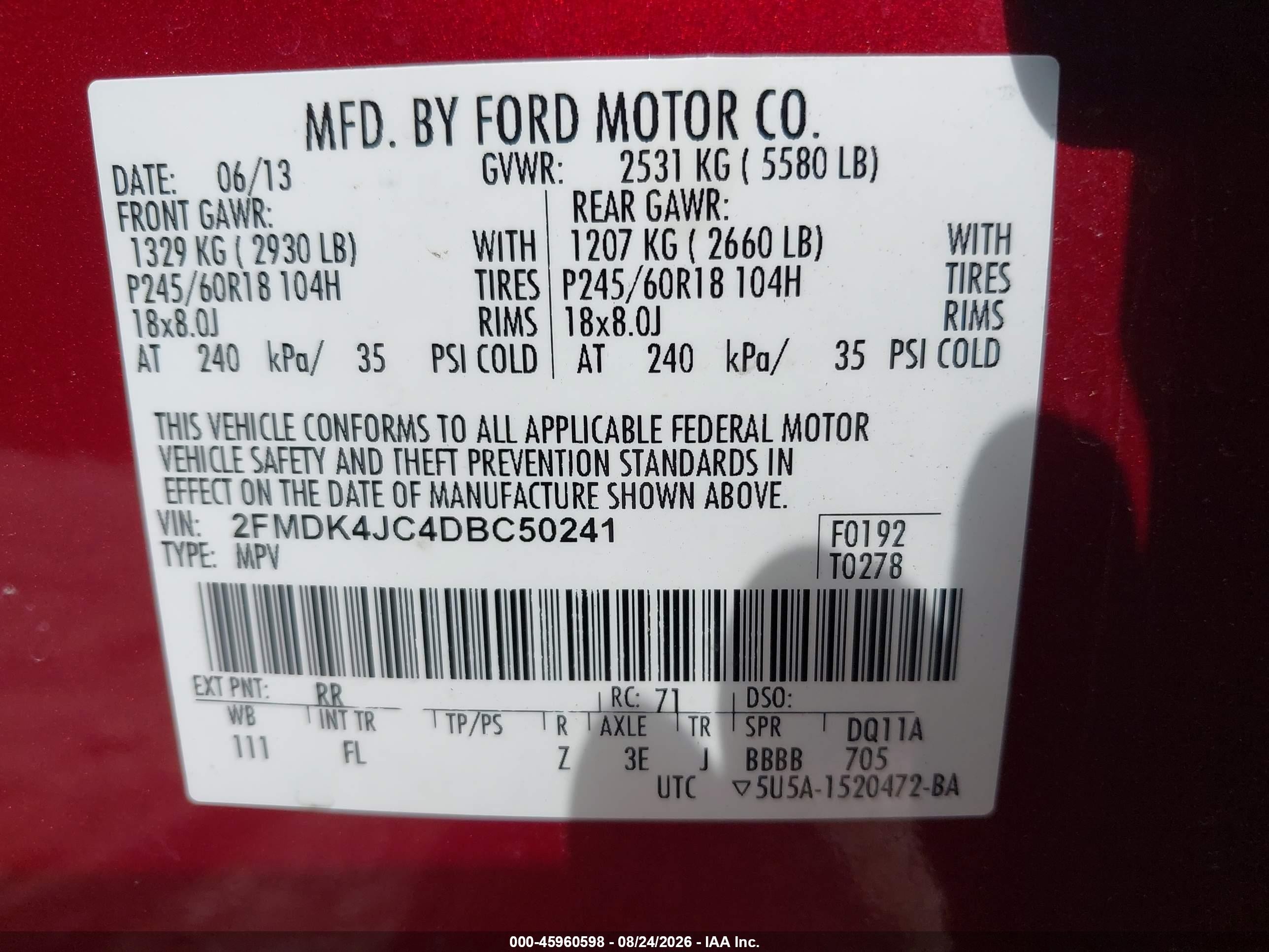 2013 Ford Edge Sel Red vin: 2FMDK4JC4DBC50241