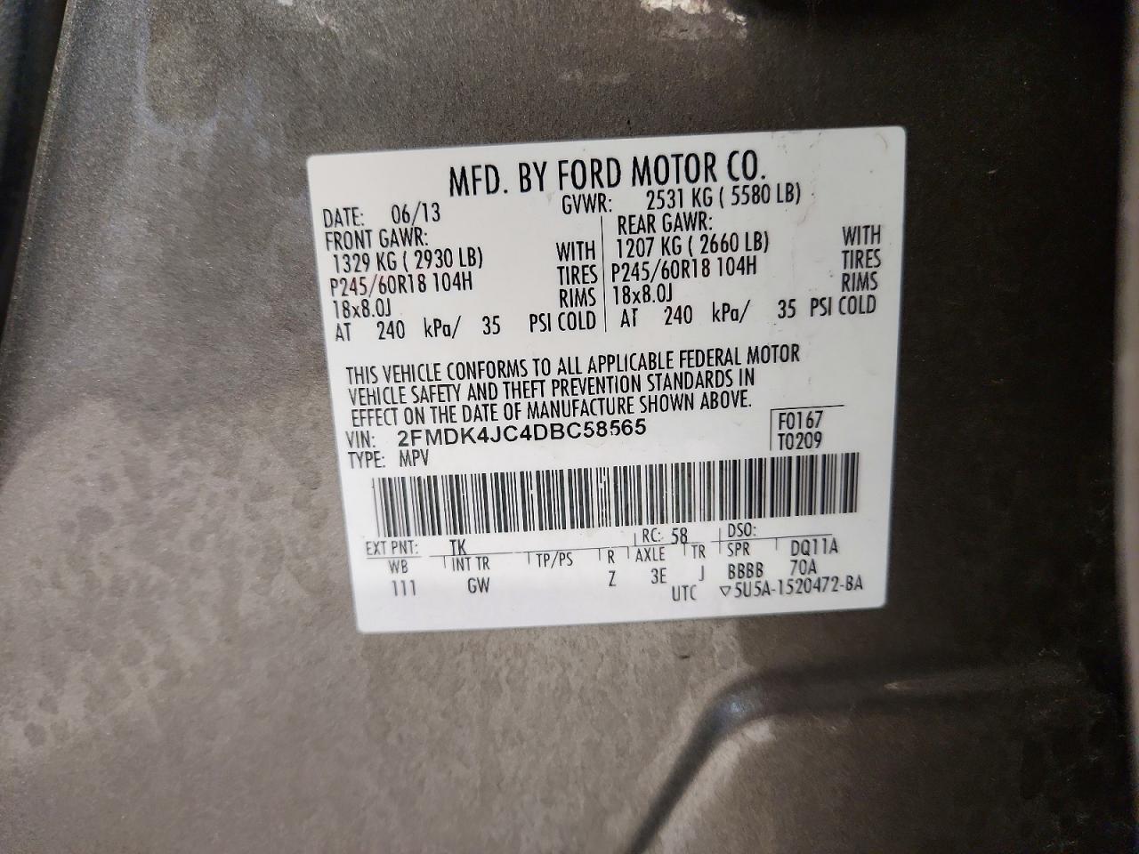 2013 Ford Edge Sel Tan vin: 2FMDK4JC4DBC58565