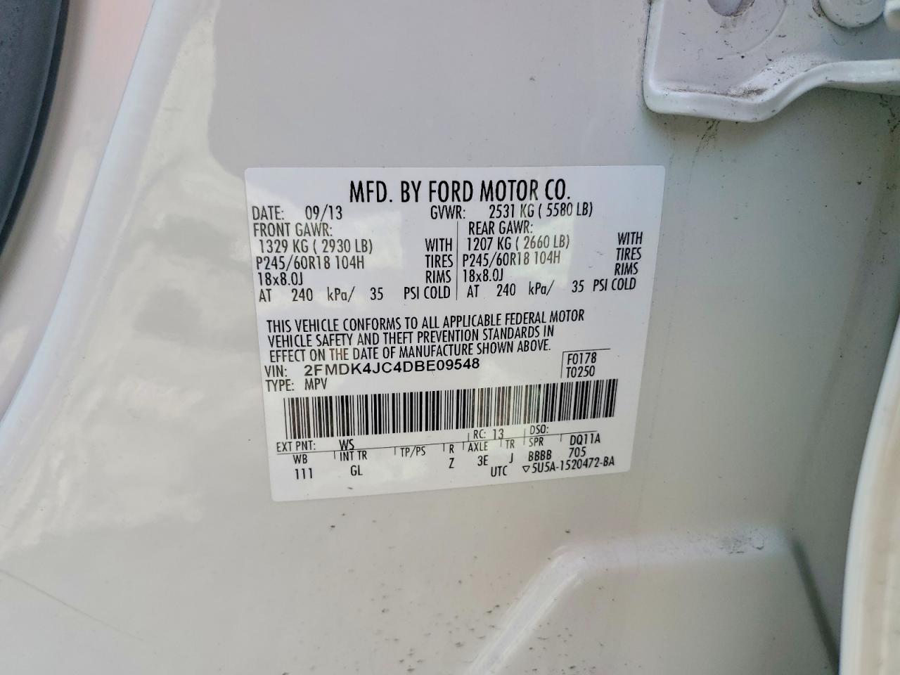 2013 Ford Edge Sel White vin: 2FMDK4JC4DBE09548