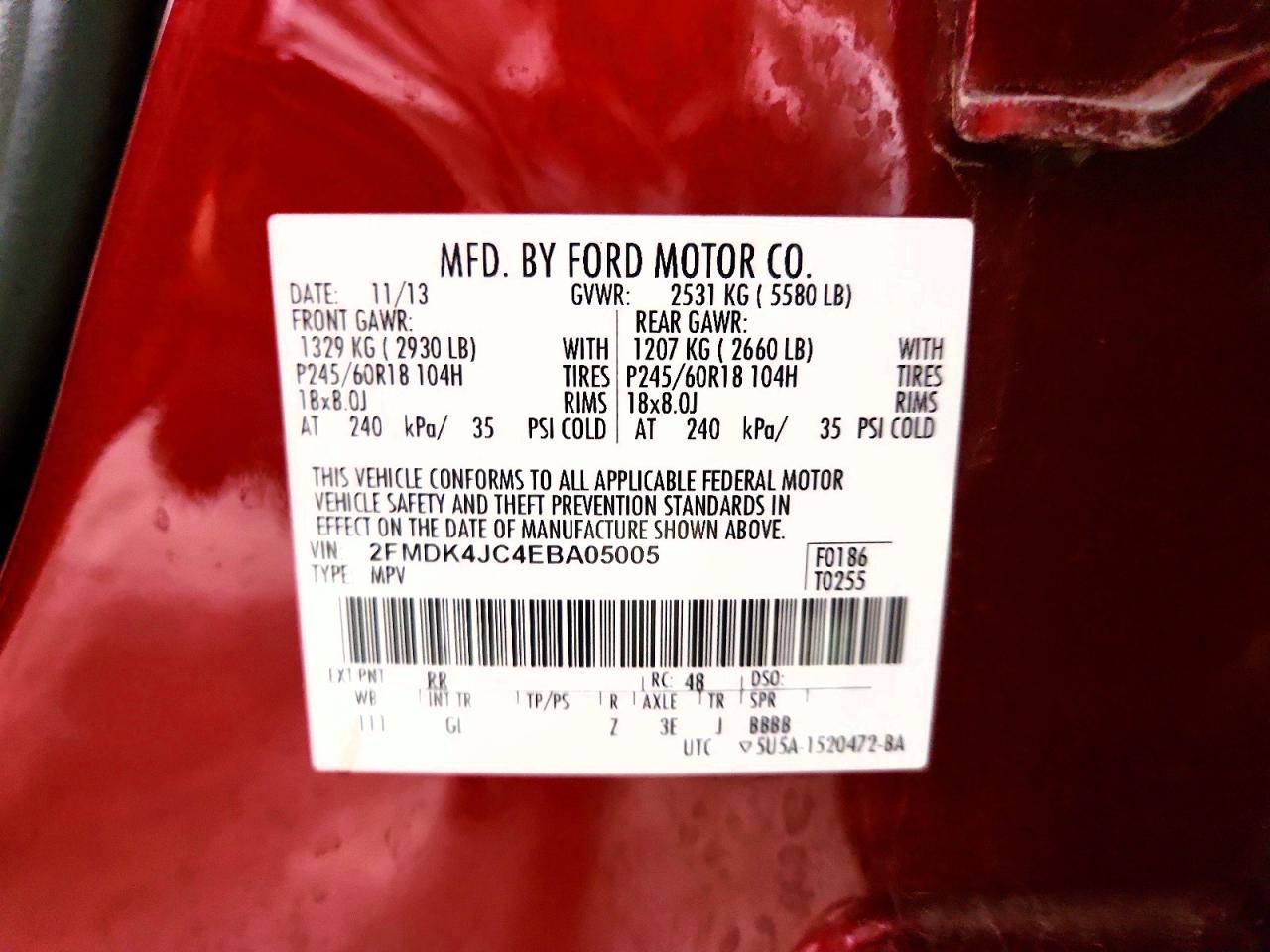 2014 Ford Edge Sel Burgundy vin: 2FMDK4JC4EBA05005