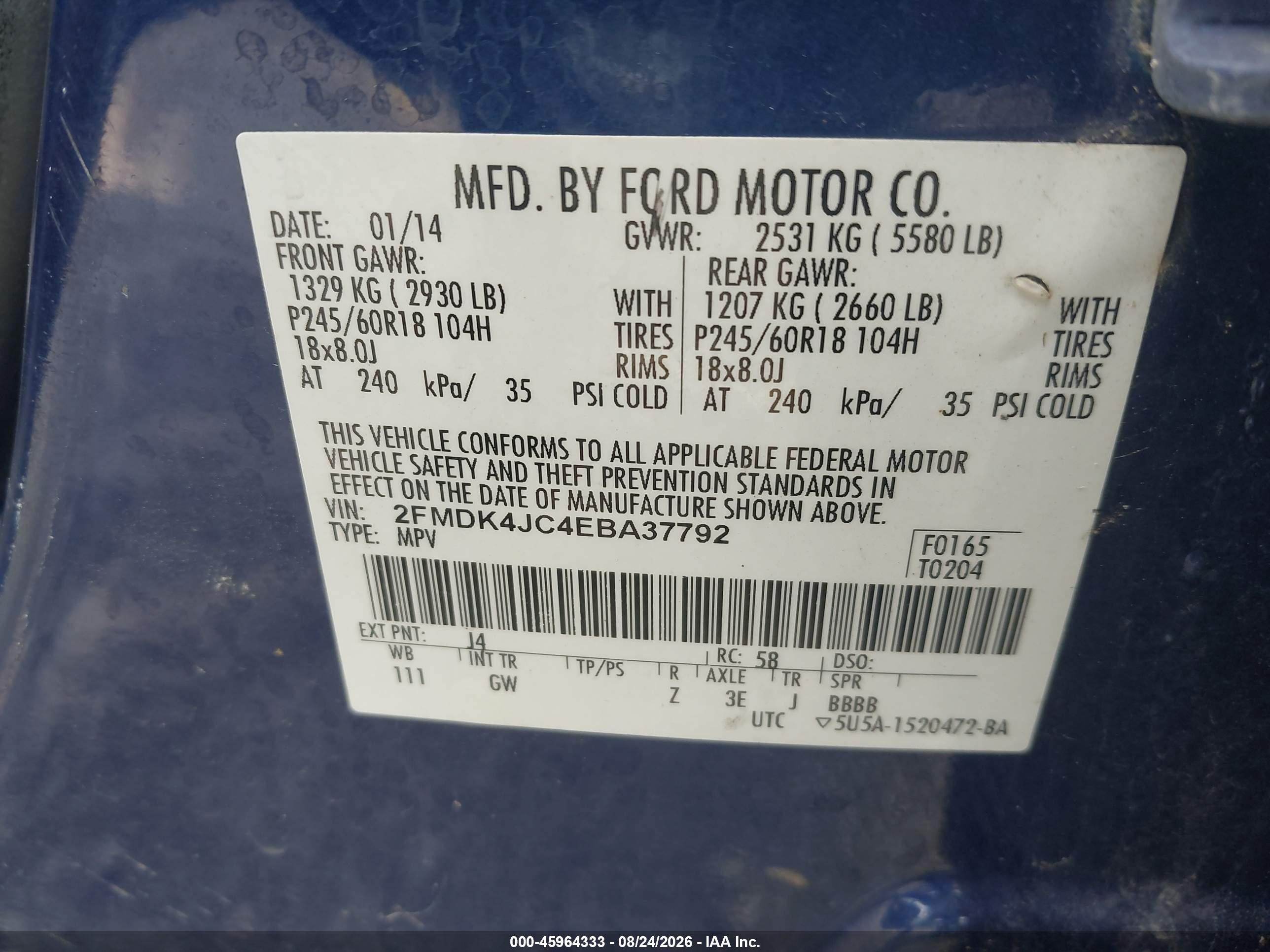 2014 Ford Edge Sel Blue vin: 2FMDK4JC4EBA37792