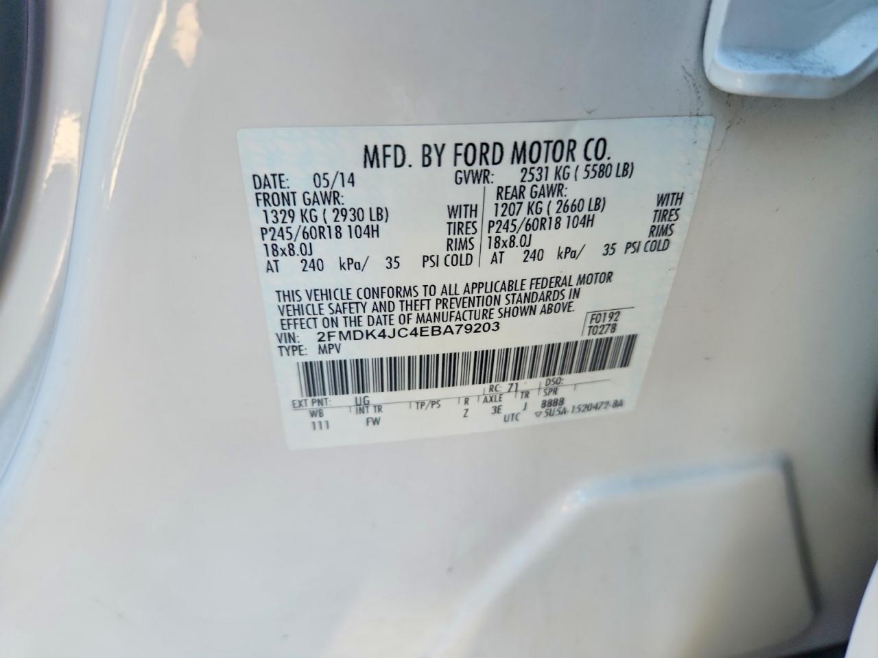 2014 Ford Edge Sel White vin: 2FMDK4JC4EBA79203